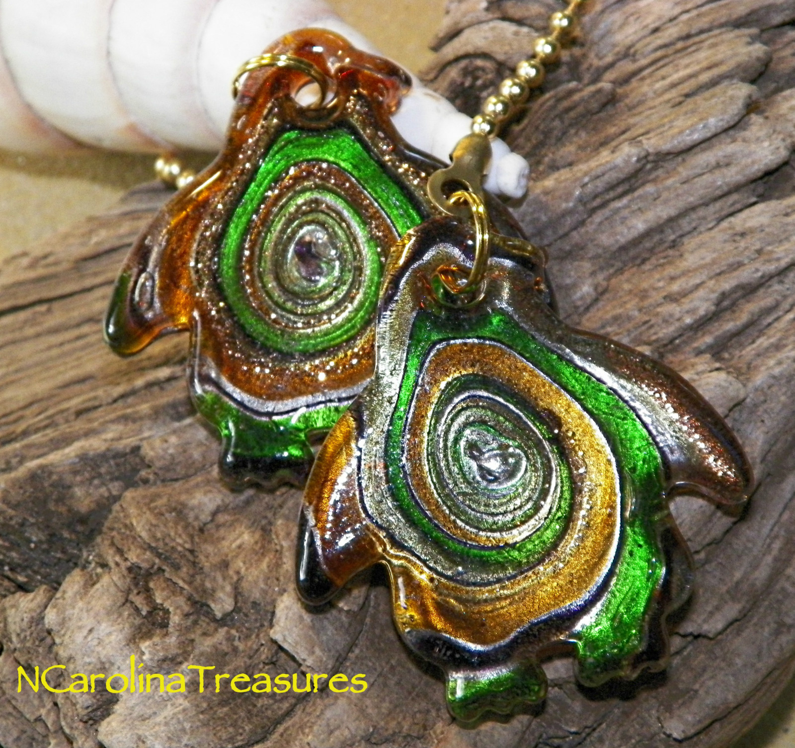 MURANO GLASS CEILING FAN SWITCH PULL GOLD GREEN PENGUIN PENGUINS LARGE PAIR