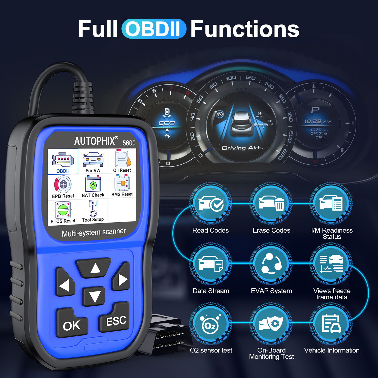 AUTOPHIX 5600 OBD2 Scanner ABS SRS EPB Code Reader All System Diagnostic Tool