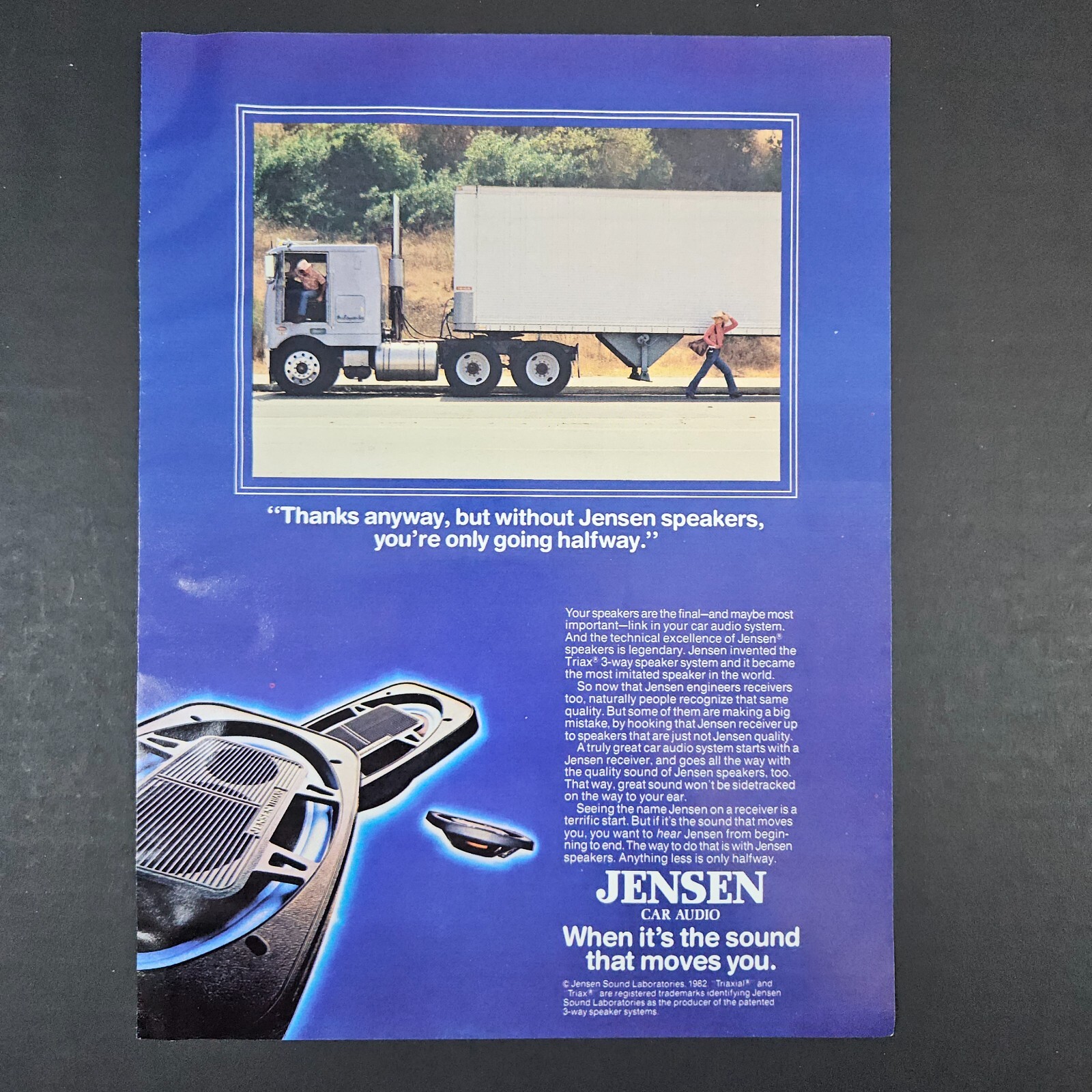 1982 Jensen Car Audio Vintage Print Ad 18 Wheeler Semi Triaxial Triax Cowgirl