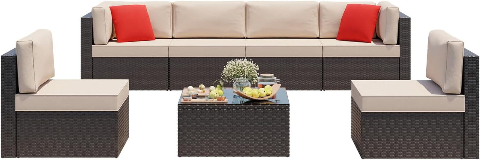 Vongrasig 7 Pieces Patio Furniture Sets, Outdoor Modular Sectional Sofa Patio Co