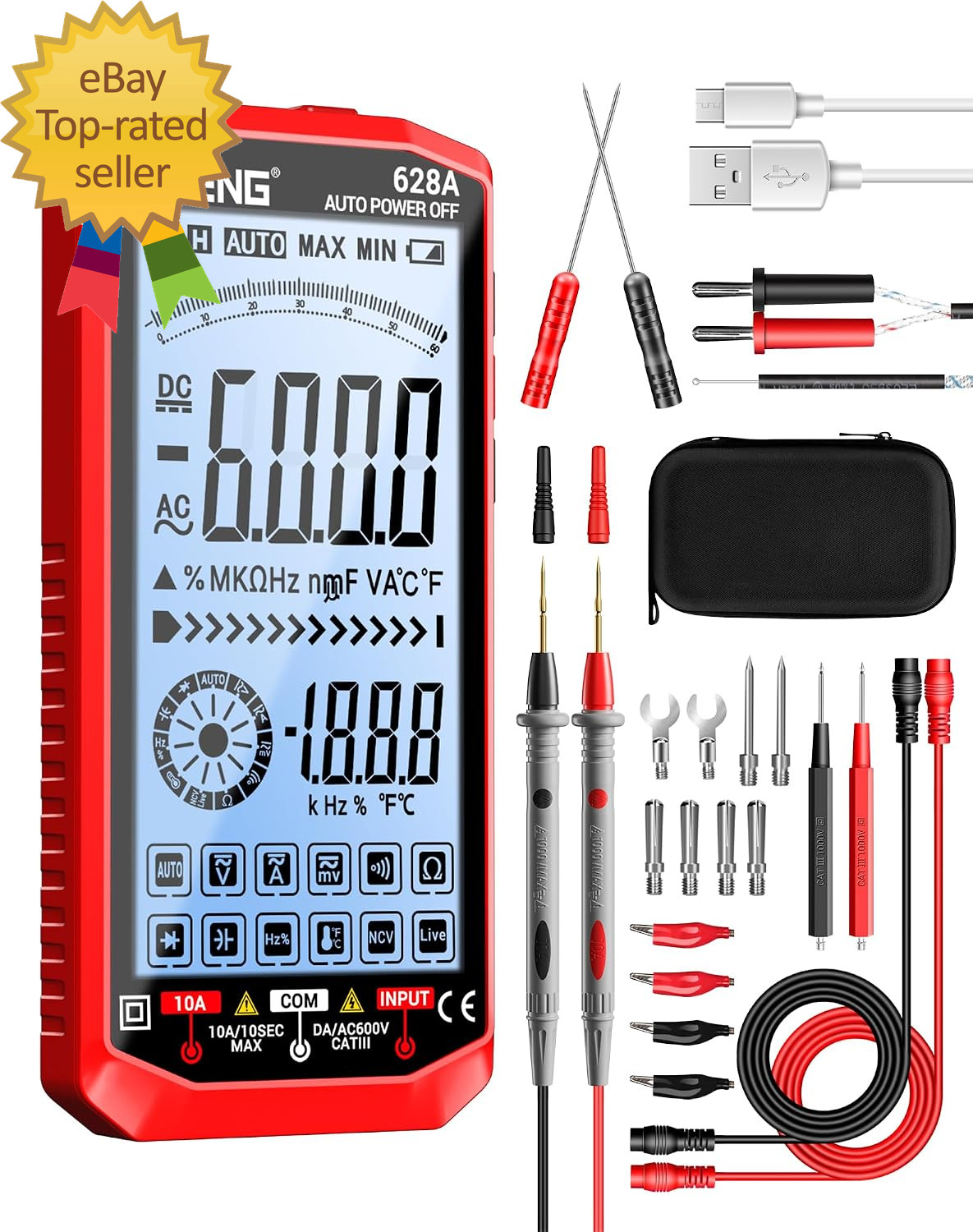 Trms 6000 Count Rechargeable Digital Voltmeter Tester  Measures AC/DC Voltage Cu