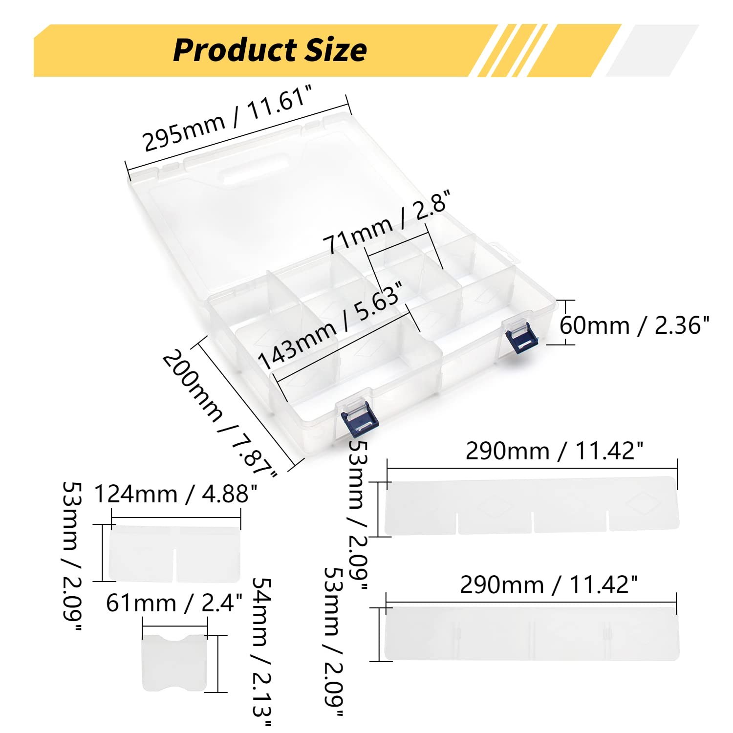 Large 10 Grids Clear Plastic Organizer Box Craft Storage with Adjustable Divi...