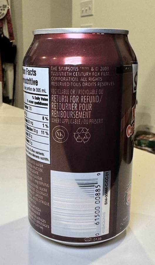 THE SIMPSONS AY CARUMBA! ROOT BEER CAN (2003) FEATURING BART, 12 OZ, EMPTY