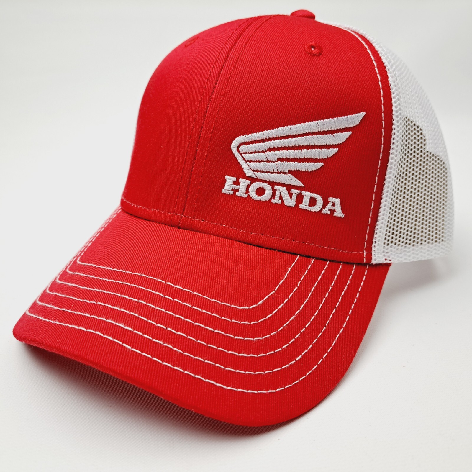 Honda Motorcycles Curved Bill Cap Hat Trucker Mesh Snapback Red & White