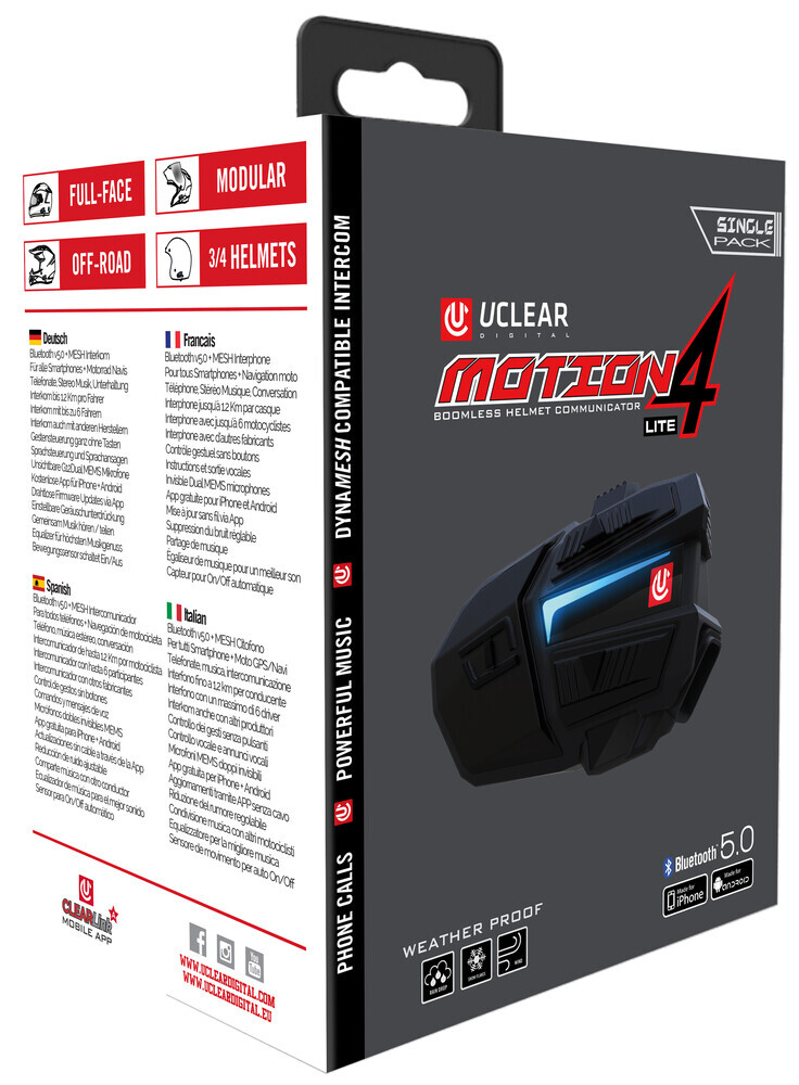 UCLEAR Motion 4 LITE Helmet Audio Bluetooth Intercom Speaker Single Kit