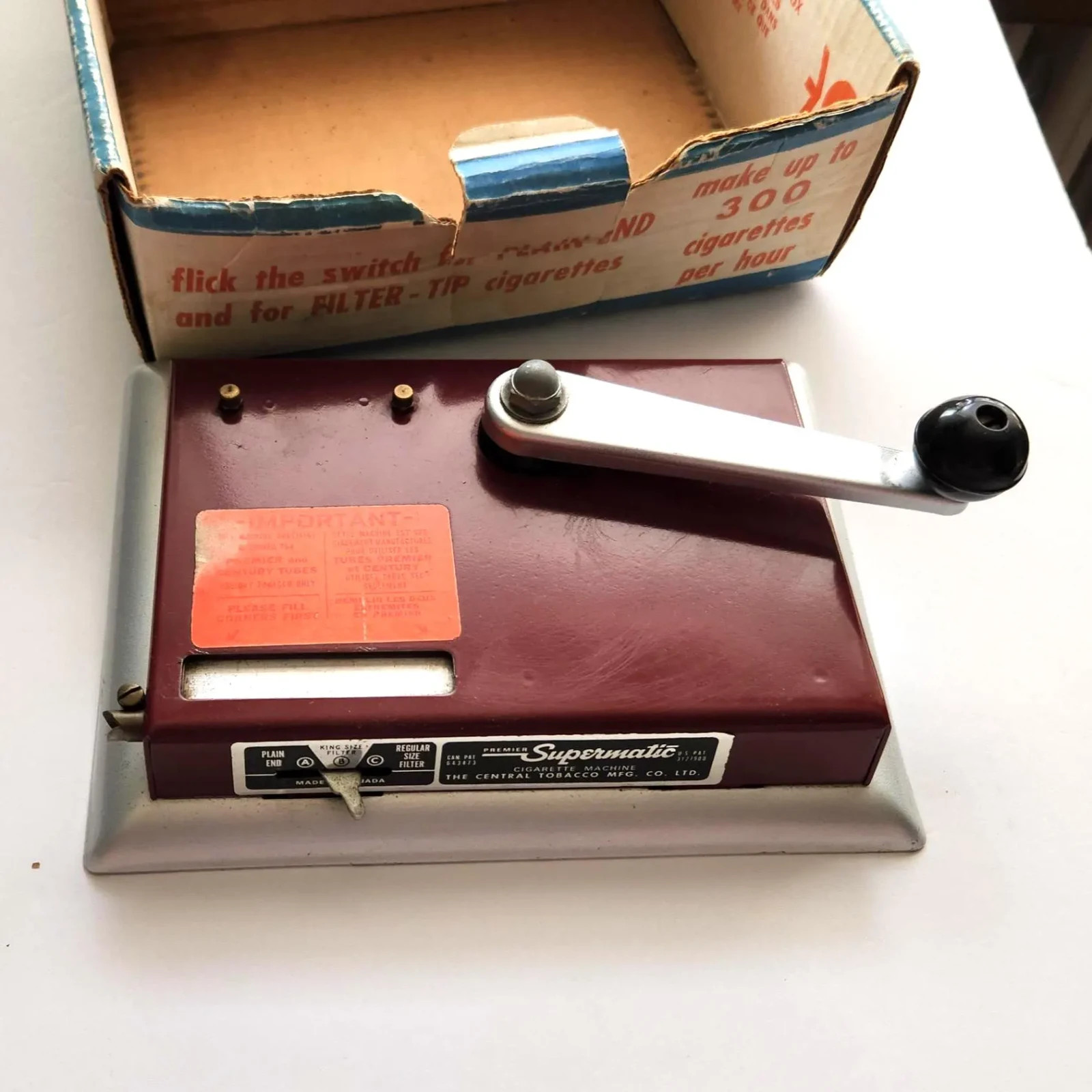 Premier Supermatic Cigarette Making Machine Vintage 1950's rolling your own