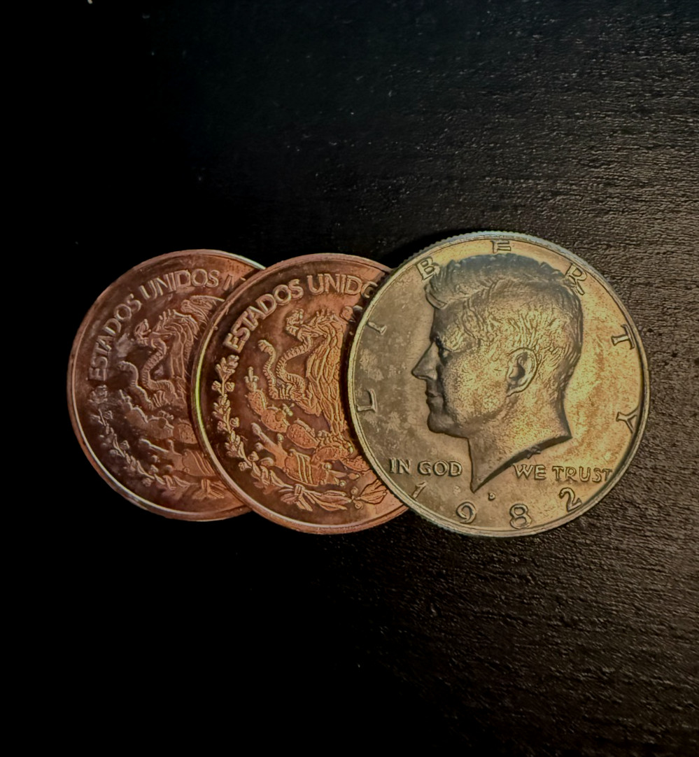 Magnetic Scotch & Soda Half Dollar & Centavo Sterling Magic Coin Trick
