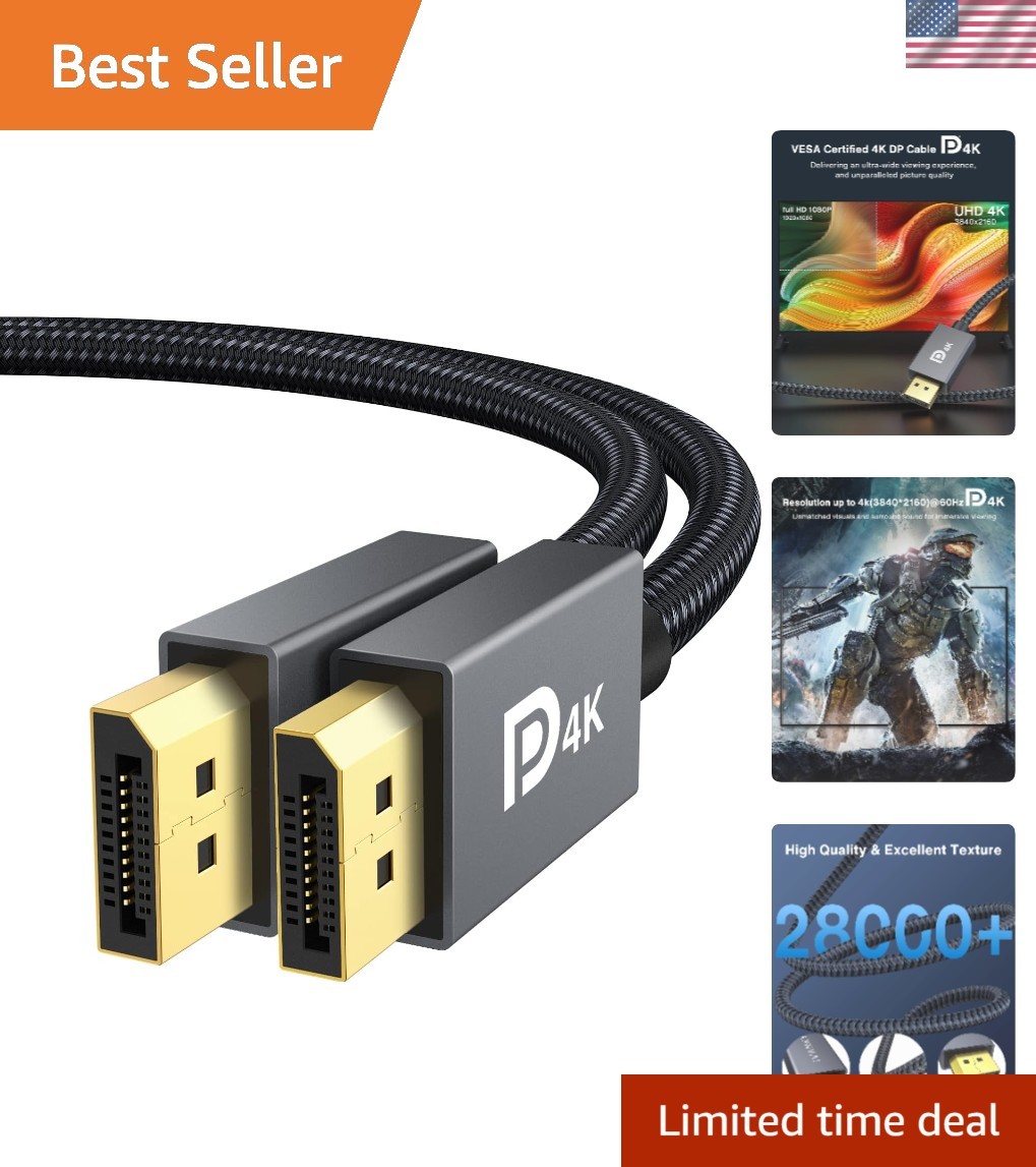 Durable Braided 6.6ft DisplayPort Cable - VESA Certified for Reliable Streaming