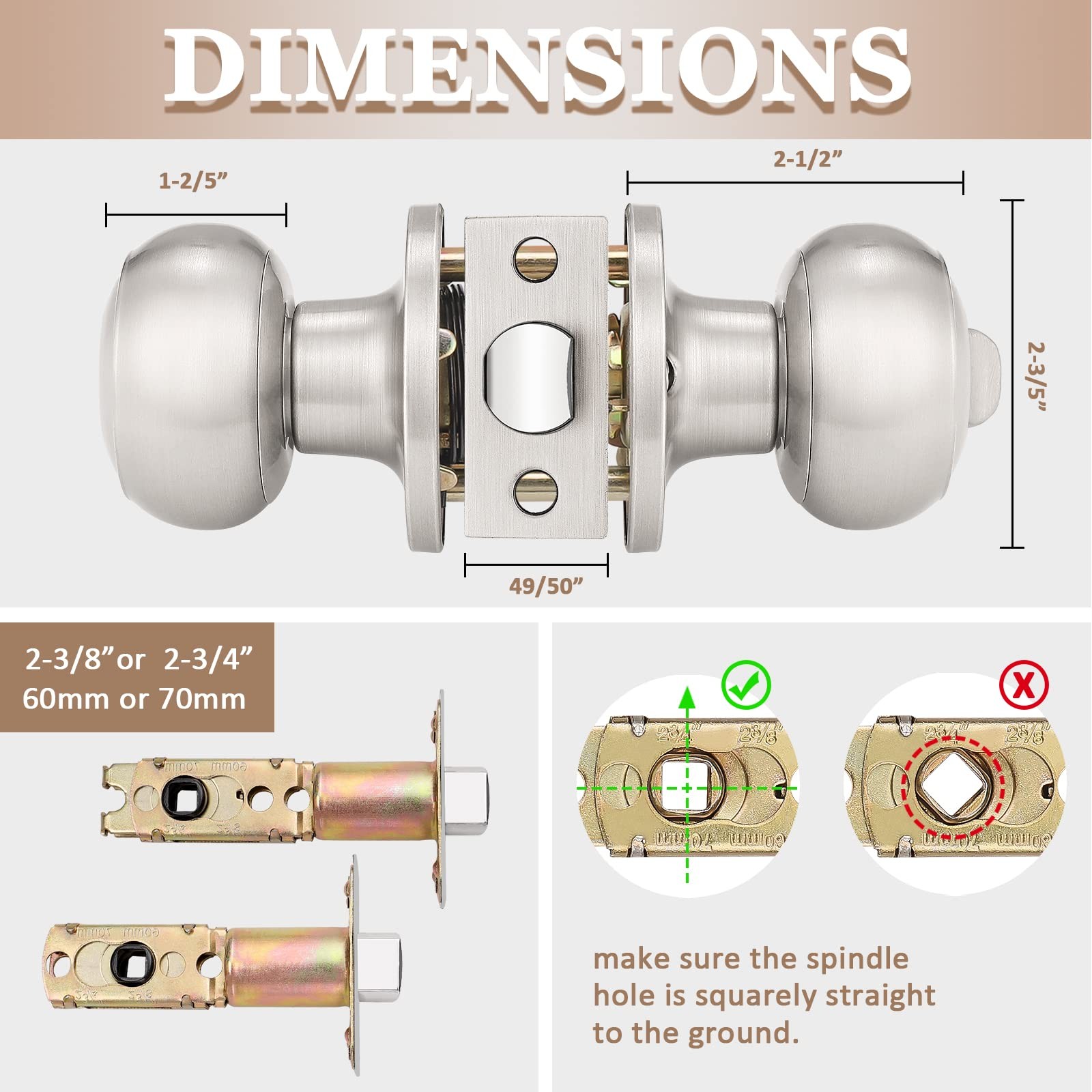 Probrico (6 Pack) Satin Nickel Round Entry Door Knobs Keyed 6,