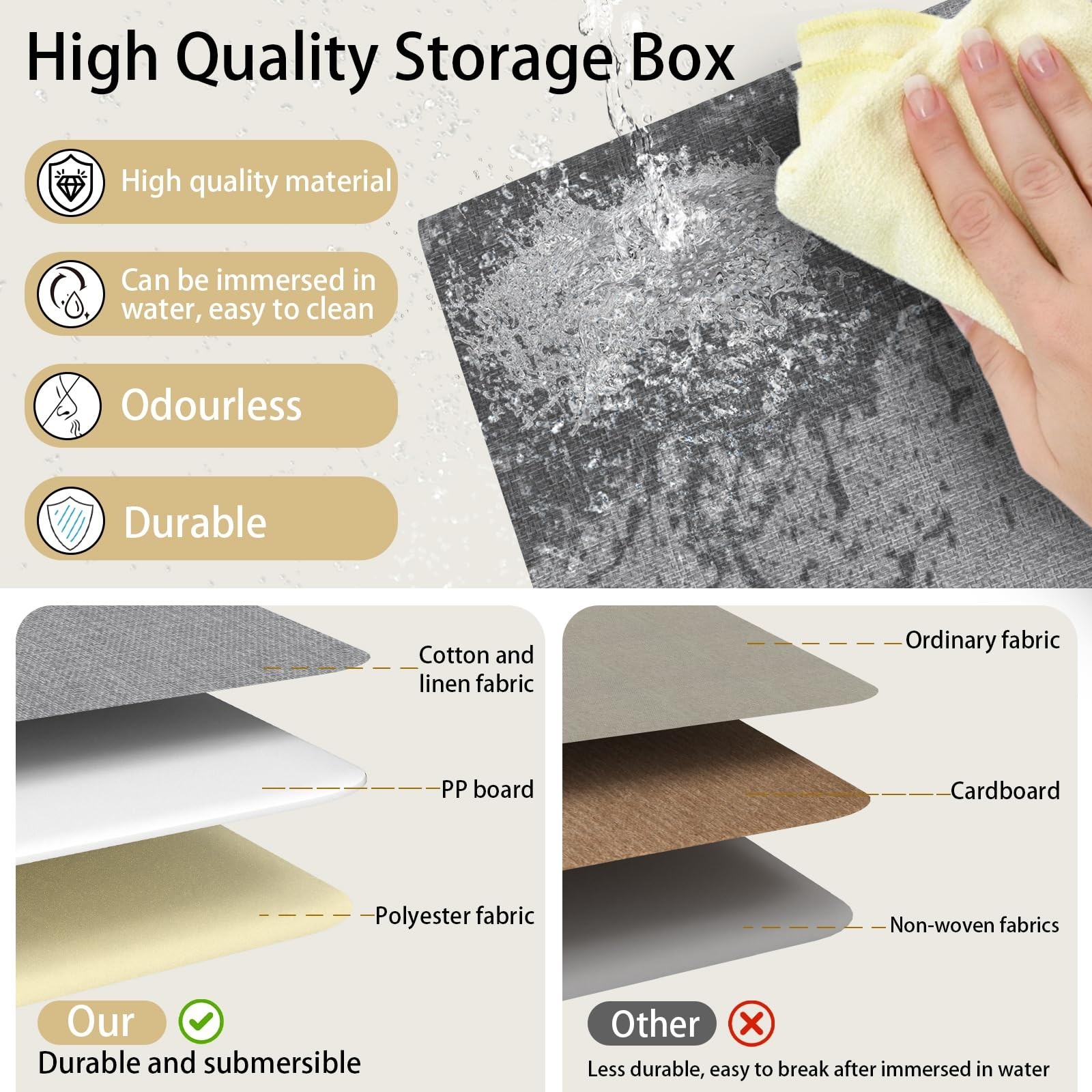 Collapsible Fabric Storage Bins 3-Pack, Washable Cube Organizer with Lids, Grey/