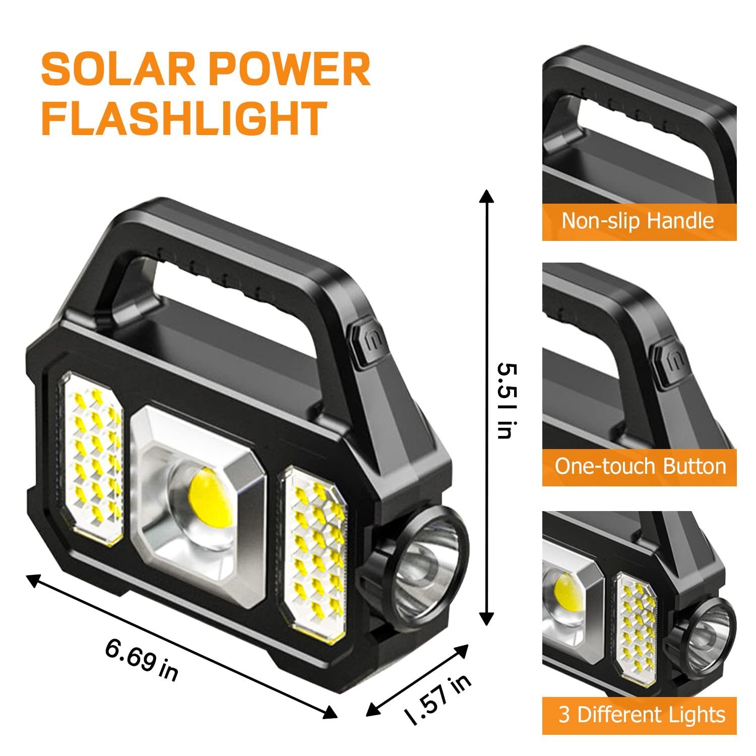 Solar Handheld Flashlight, 1000 Lumens Solar or USB Charging Handheld Flashli...