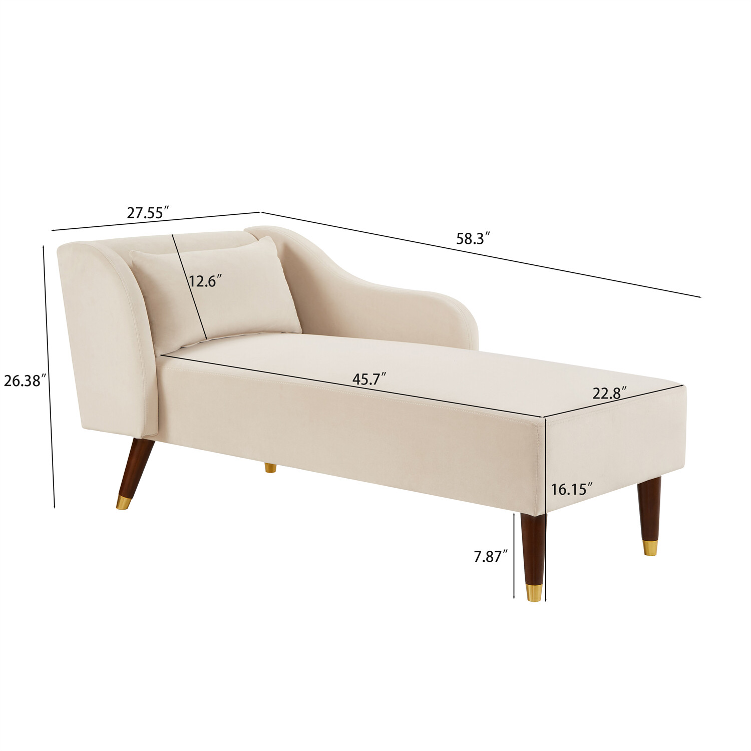 Modern Chaise Lounge Chair Velvet Sleeper Lounge Sofa Couch for Living Room
