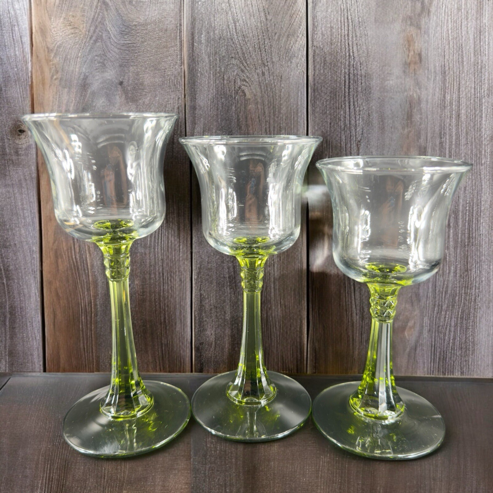 Partylite Glass Votive Candle Holder Set 3 Glass Clear Top And Green Bottom VTG