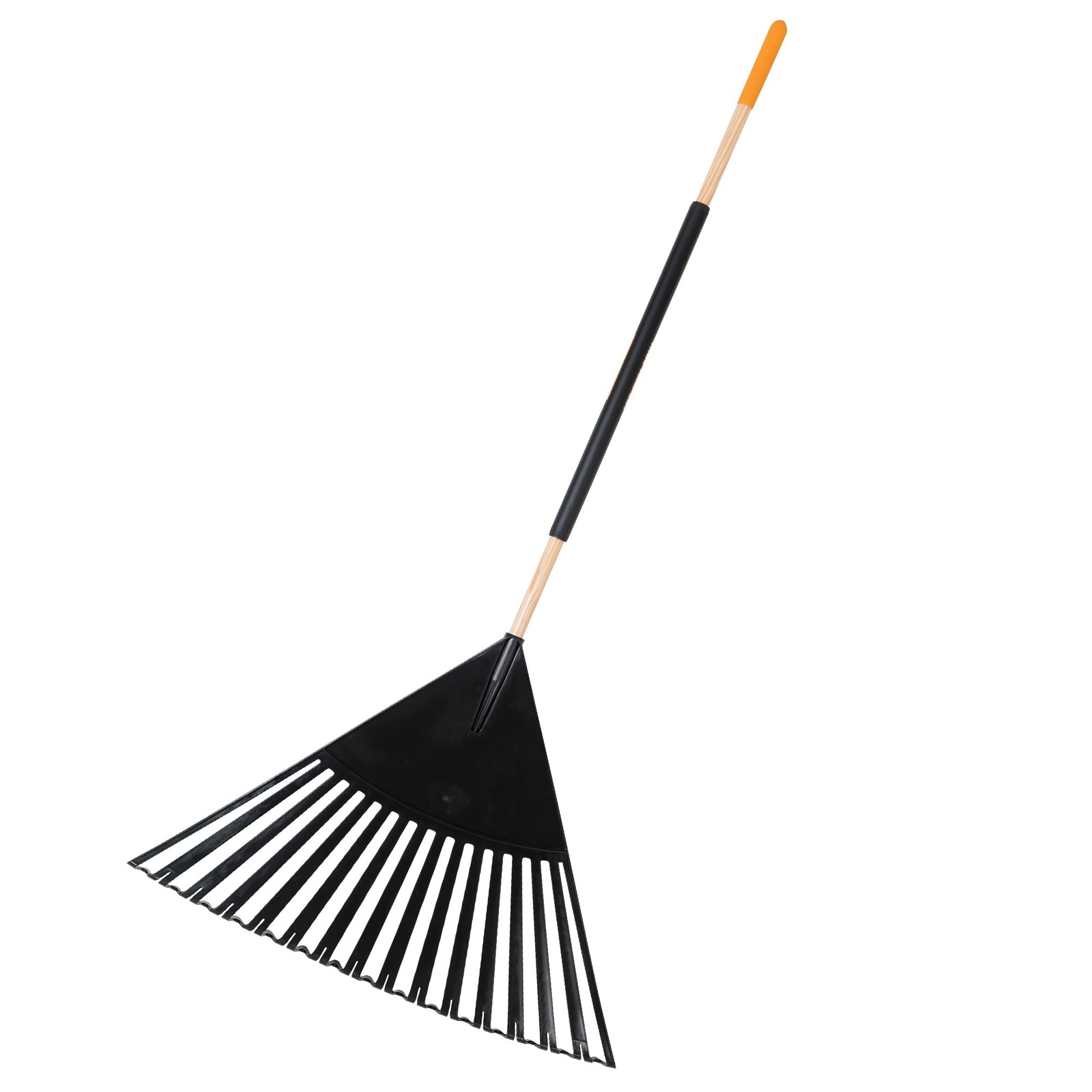 30-Inch Clog-Free Leaf Rake with Hardwood Steel Handle for Yard Cleanup