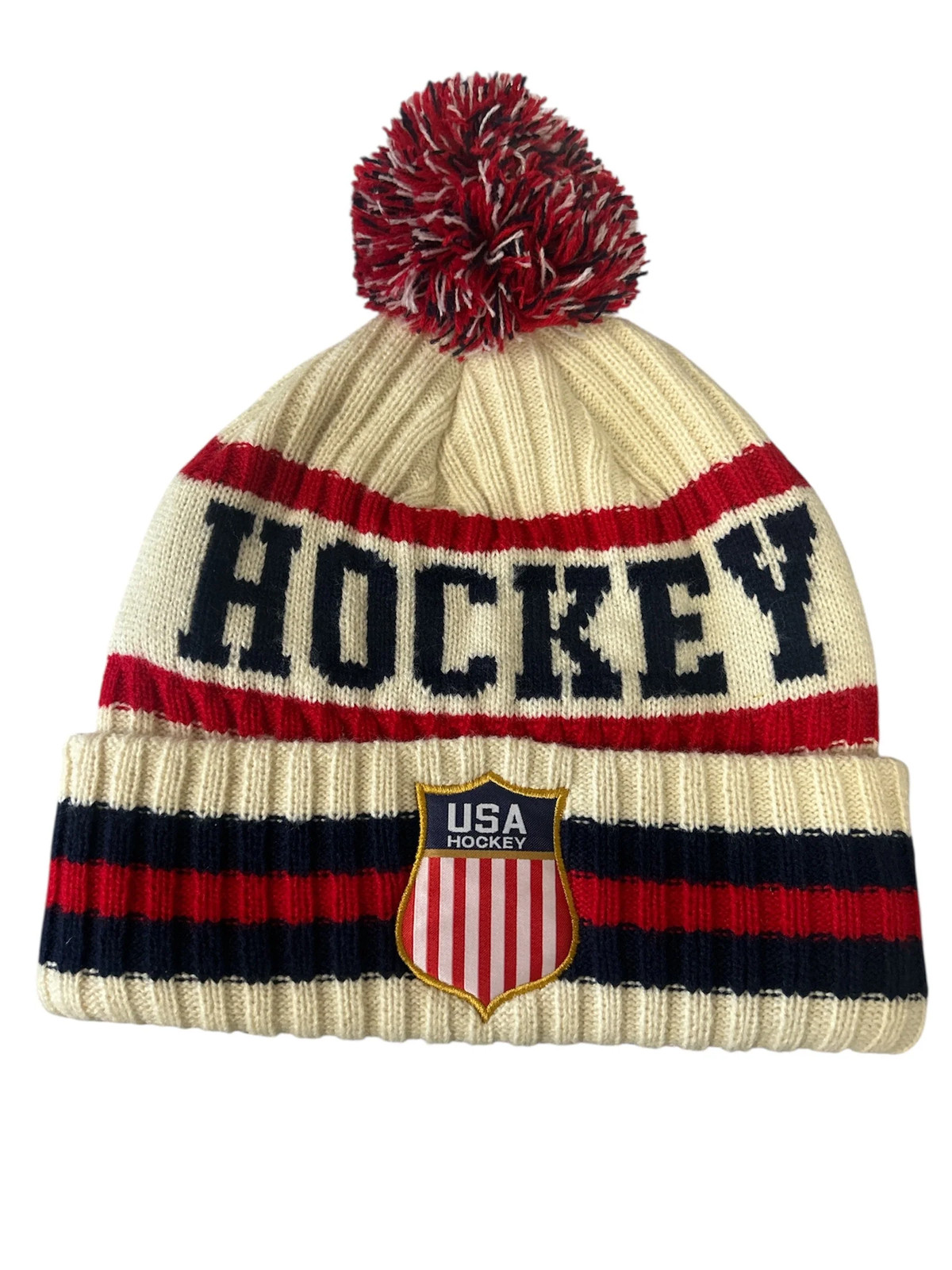 USA Hockey Shield Official Licensed  Vintage Cream Knit Hat