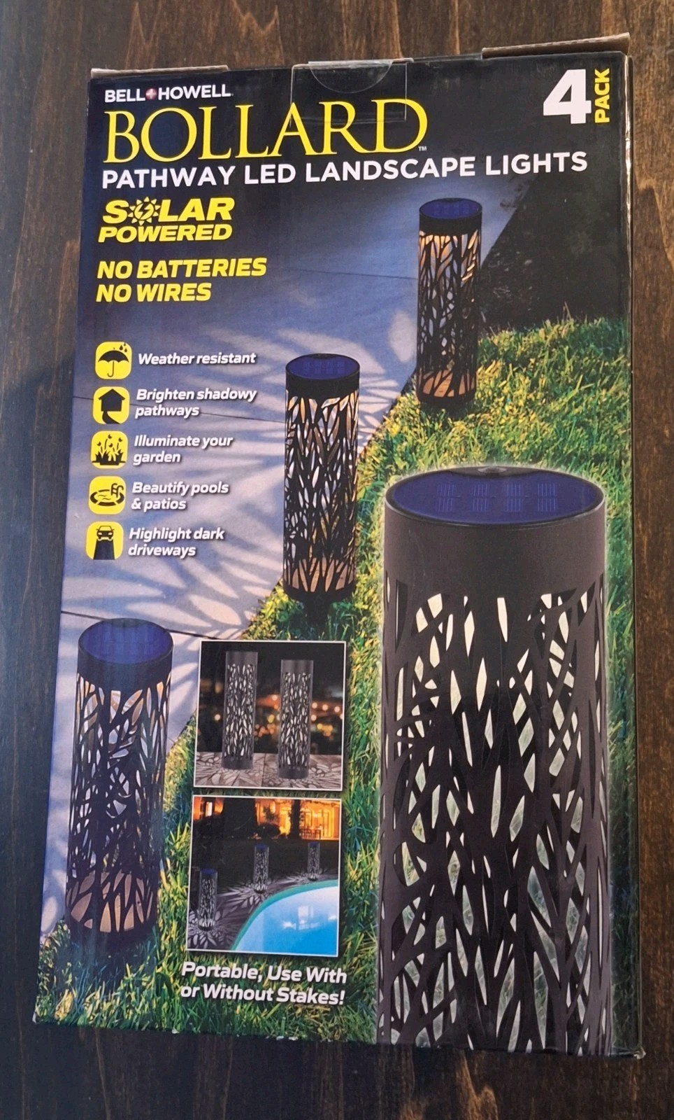 Bell + Howell Solar Powered Integrated LED Landscape Pathway Bollard Lights 4 Pk