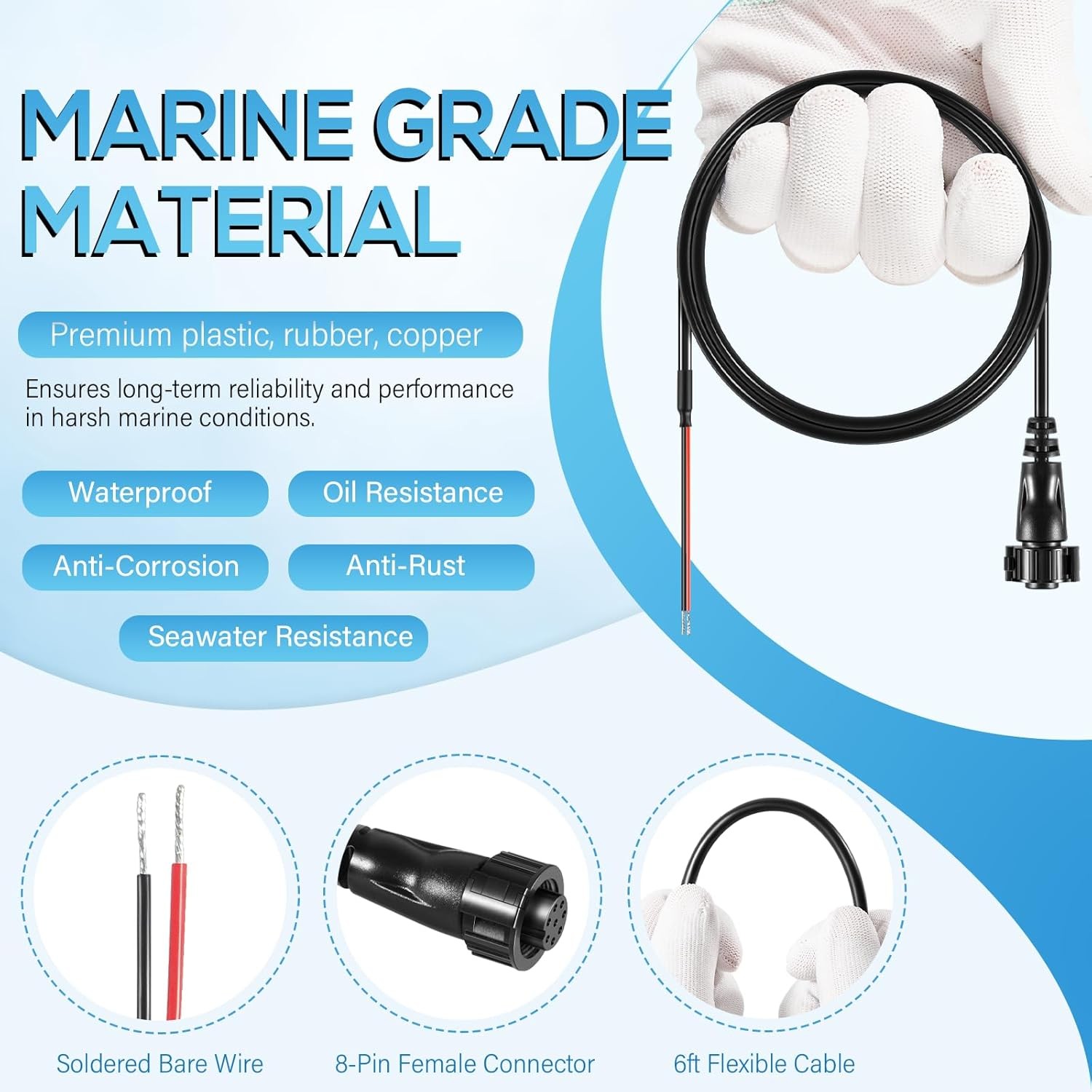 720085-1 Power Cable Replacement for Humminbird Fishfinder PC12 Power Cord, 6 Ft