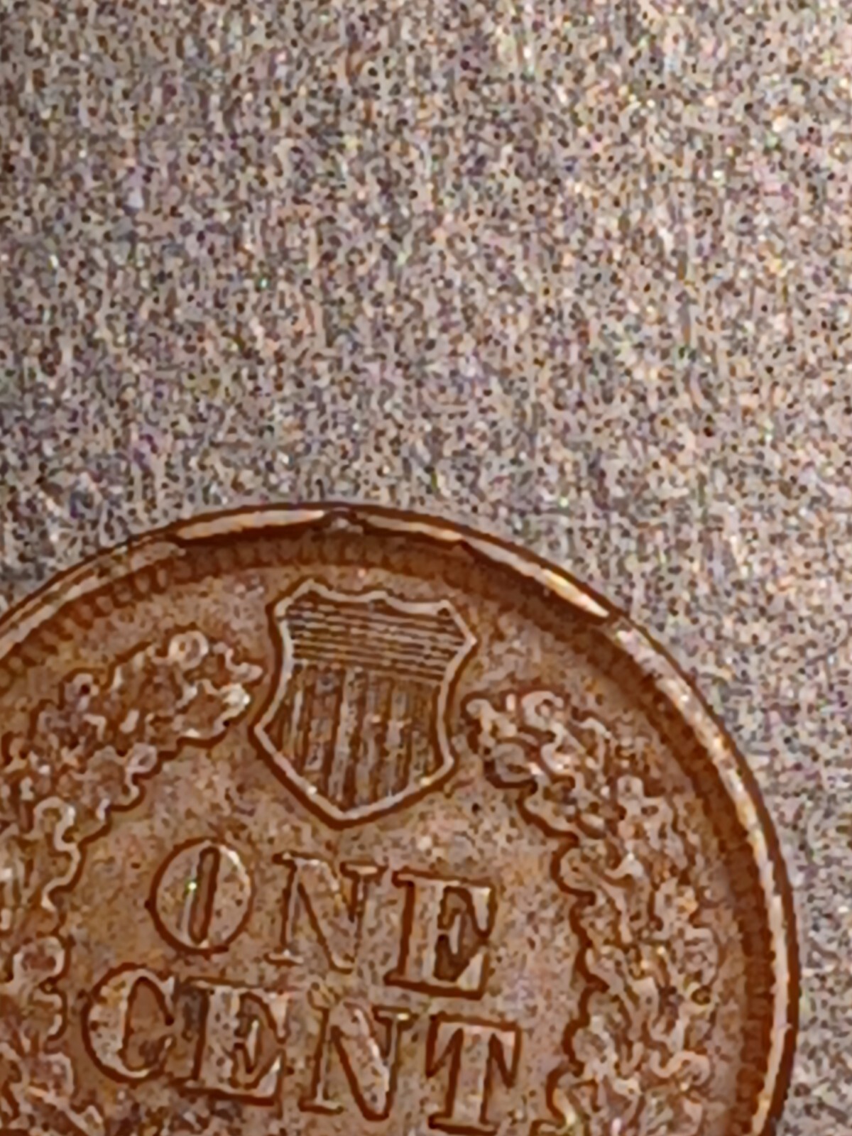 1865 Indian Cent Cud On Reverse Top Rim