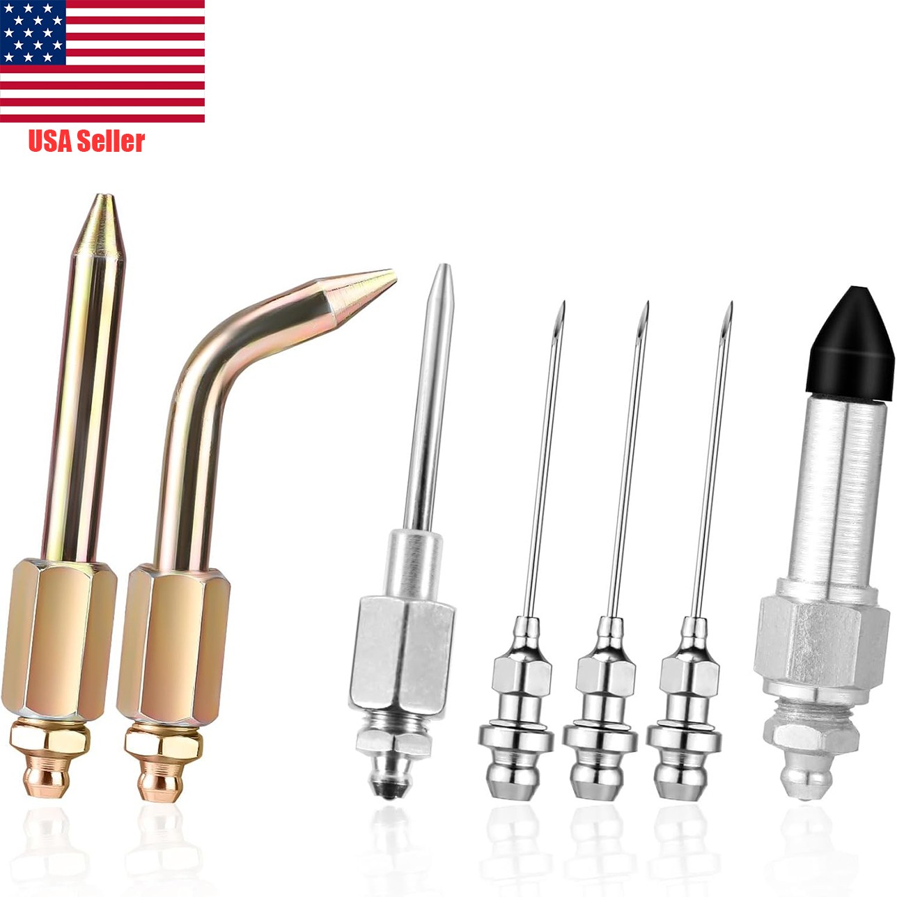 7Pcs Grease Gun Accessory Kit Needle Tips Elbow Adapter Dispenser Rubber Nozzle