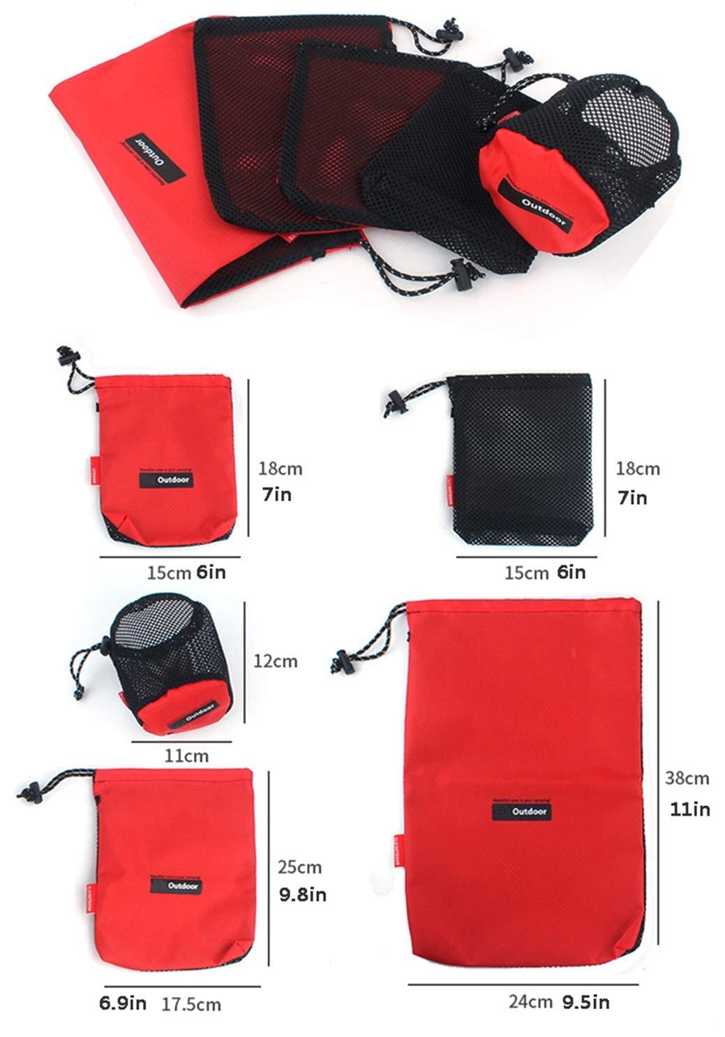 Drawstring Bags Nylon Cinch and Ditty Stuff Pouch Mesh-Stuff-Sack for Camping...