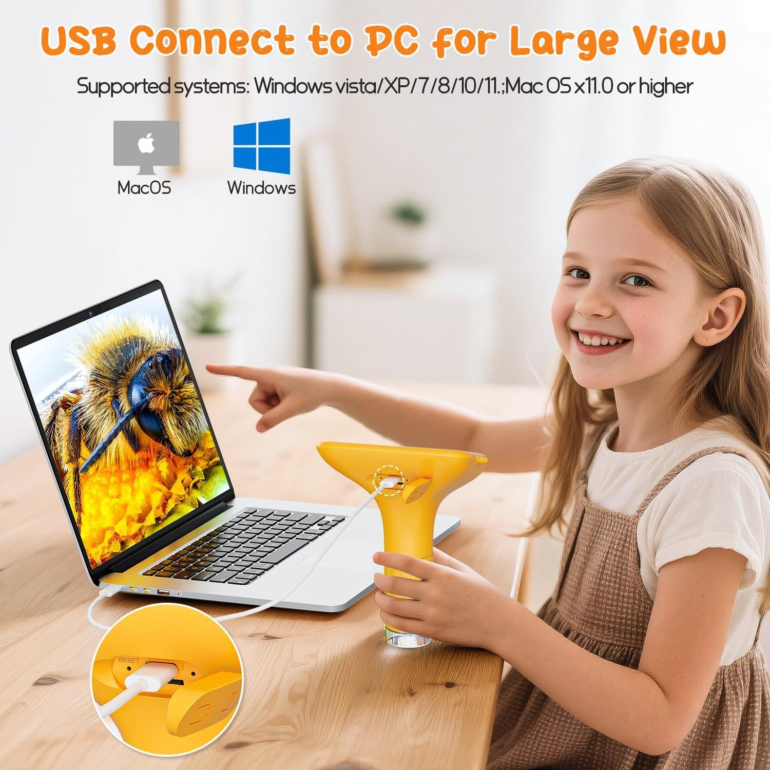 SKYBASIC Digital Microscope for Kids, 3" Screen 1000X Handheld Microscope HD Poc