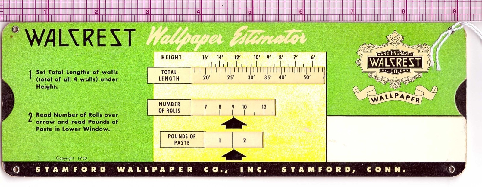 Walcresst Wallpaper Estimator, cardstock slide rule  (S-0370)