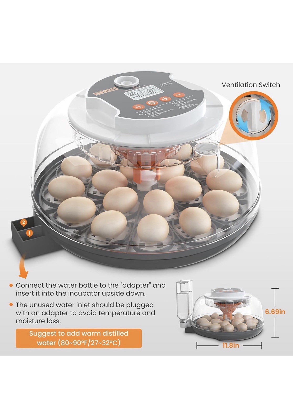 INNVELLO 18 Egg Automatic Incubator Turner Humidity Temperature Control
