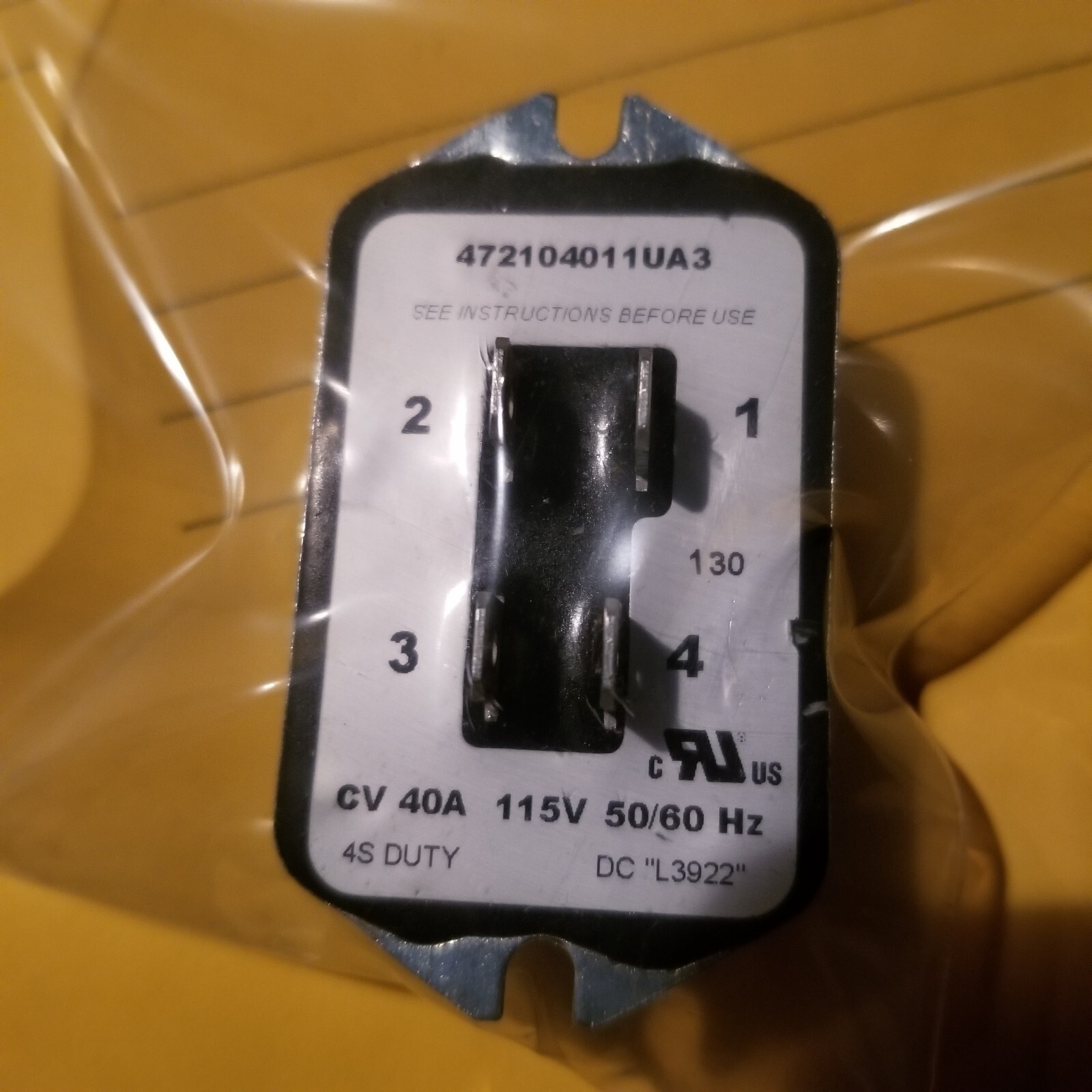 NEW STEARNS SINPAC SWITCH, 472104011UA3 , 115V , CV 40A , 50/60Hz ,  Cutout 130