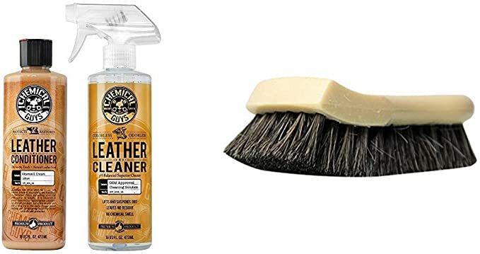 Chemical Guys Leather Cleaner and Conditioner Leather Care Kit with Horse Hair L