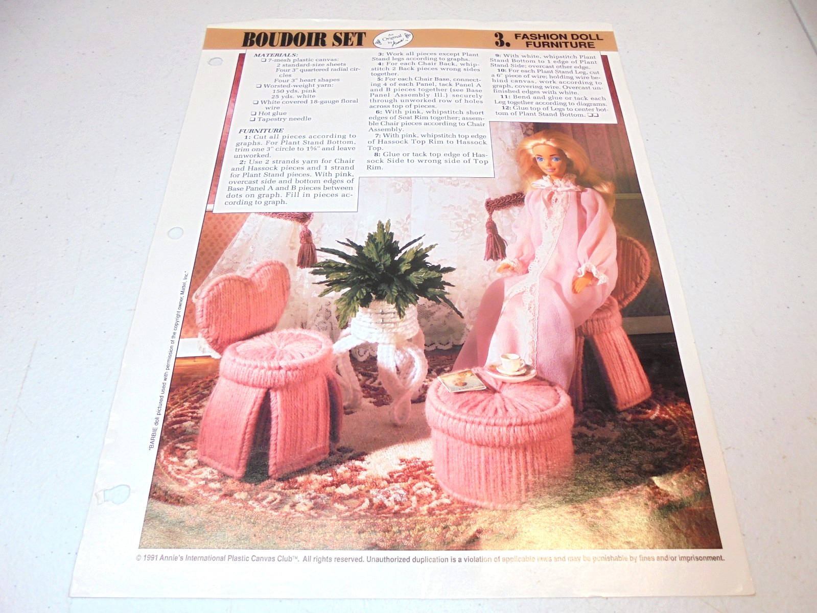 Bedroom Set Plastic Canvas Pattern for Fashion Dolls