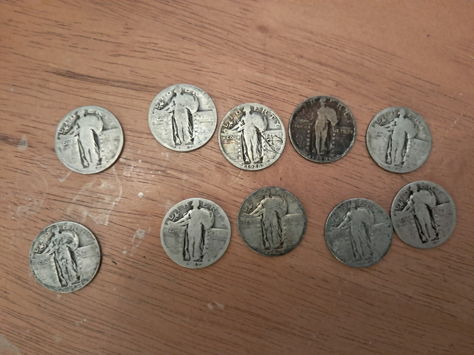 10 standing liberty quarters partial and full dates 25-30
