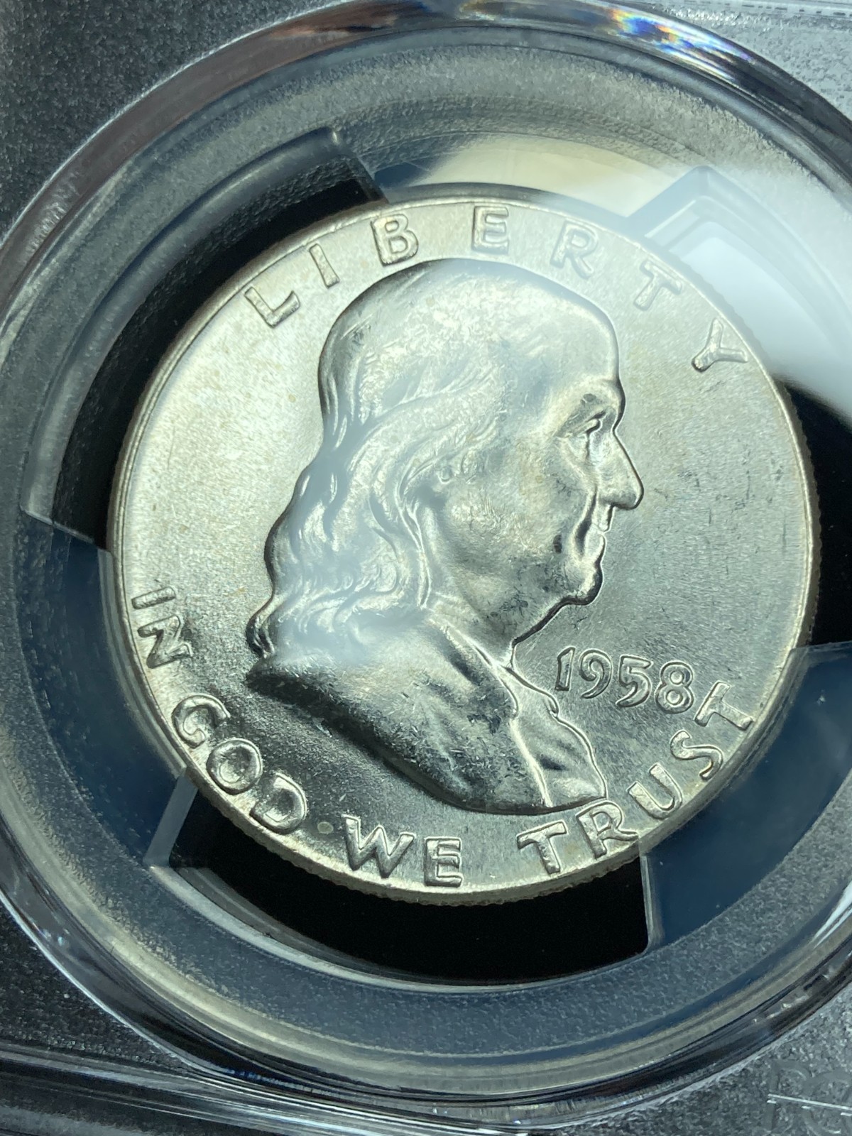 1958-P PCGS MS64 Franklin Half Dollar w/ Exceptional Reverse Rainbow Toning