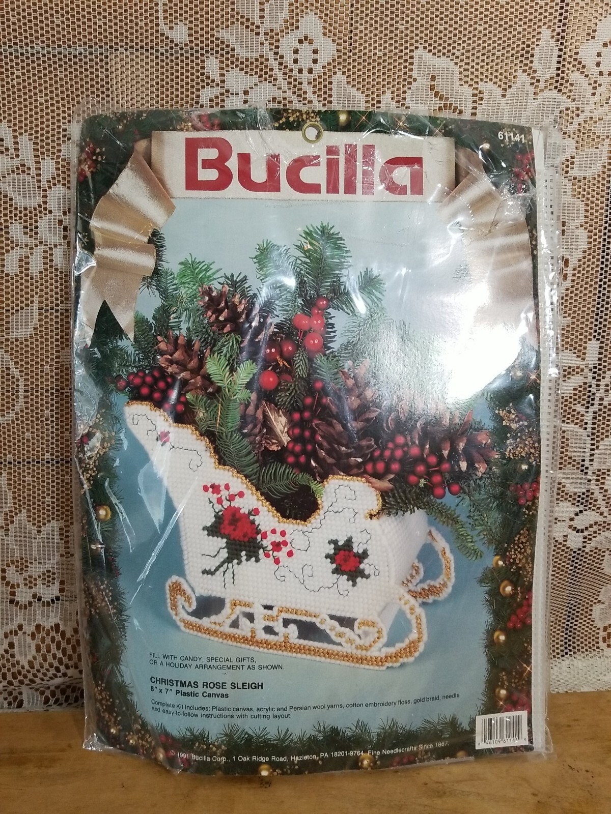 Bucilla Christmas Rose Sleigh Needlework Kit 8"X 7" Plastic Canvas New