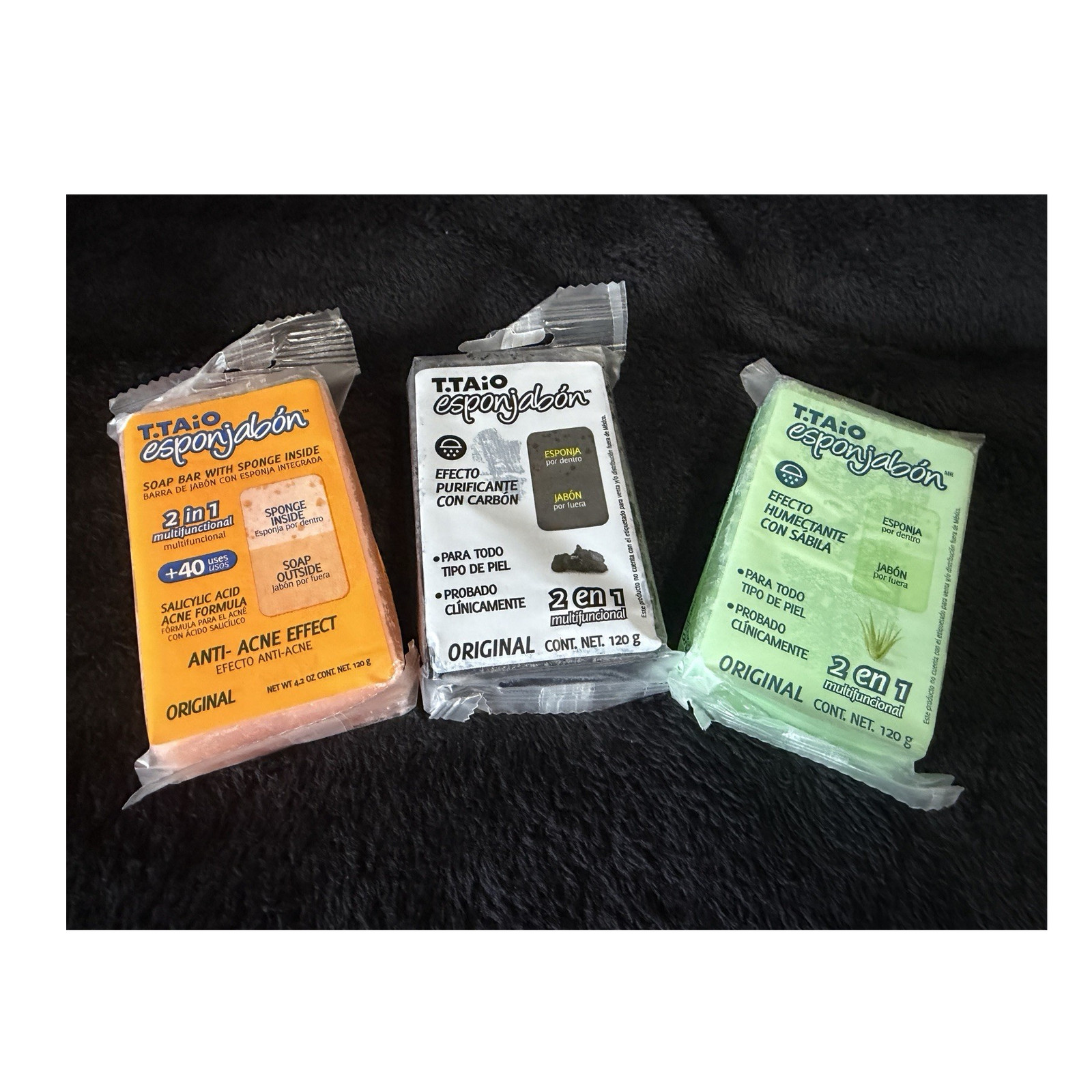 T.TAIO 2-in-1 Assorted Soap Bars Set of 3 Salicylic Acid Sponge Inside