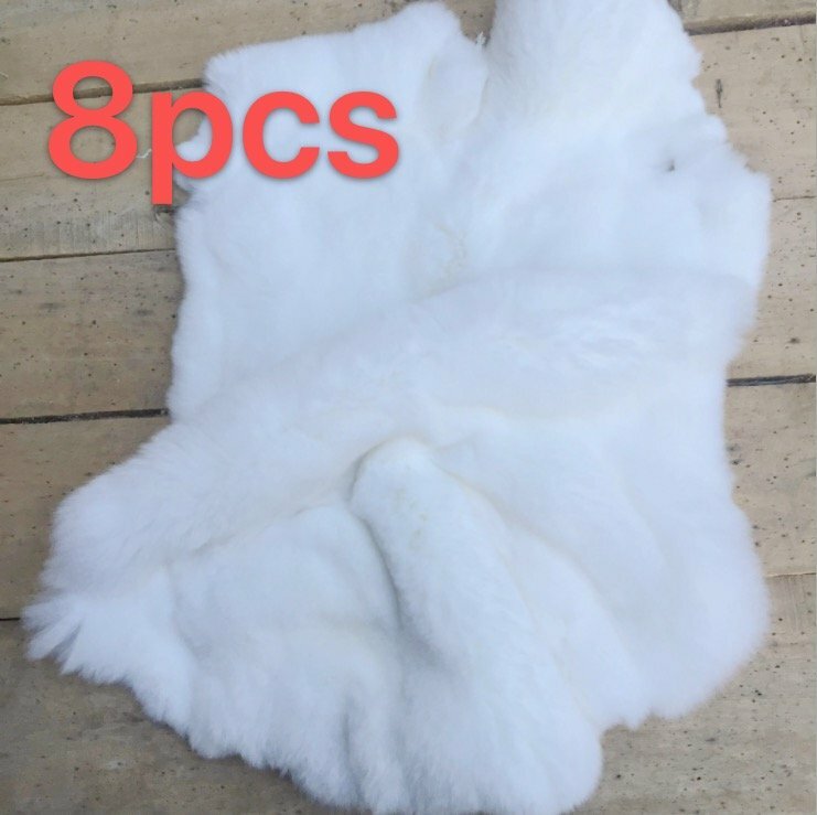 8x White Naturally Skin Rabbit  Fur Skin Tanned Leather Hides Craft Pelts Decor