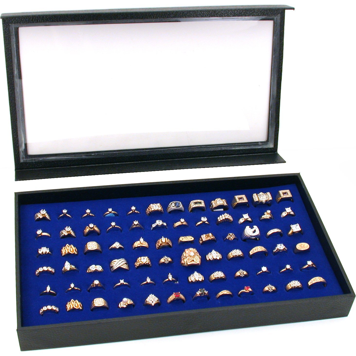 72 Ring Blue Jewelry Box Display Case Magnetic Lid