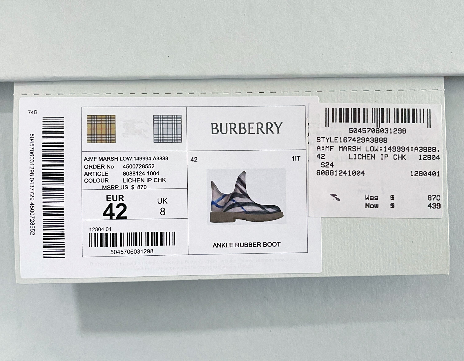 Burberry Marsh Low Boot Lichen IP CHK 8088124 Sizes
