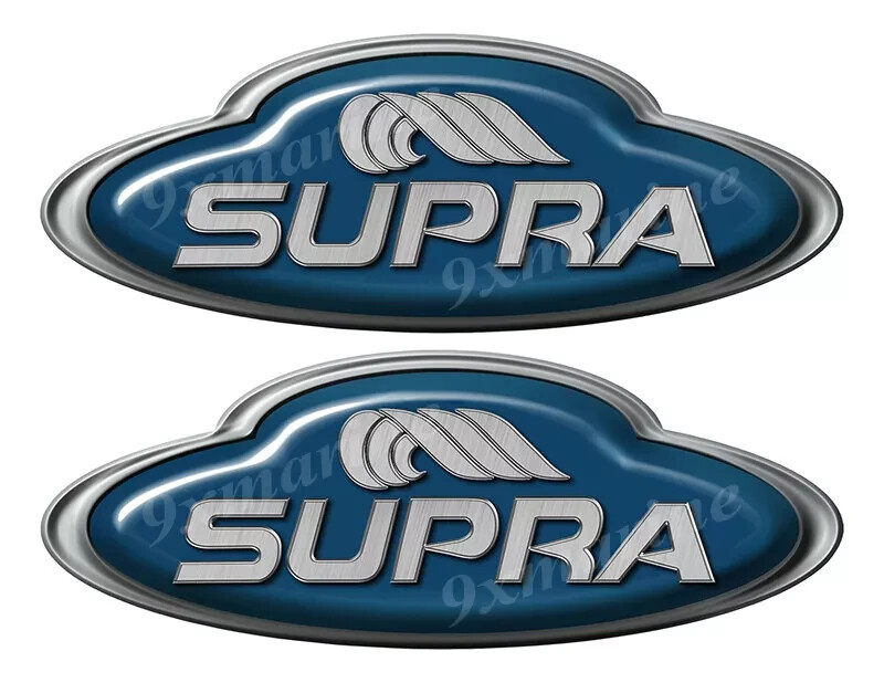 SUPRA Blue Oval Vinyl Decal Boat Stickers 2 PC Set, 10" x 3.5"