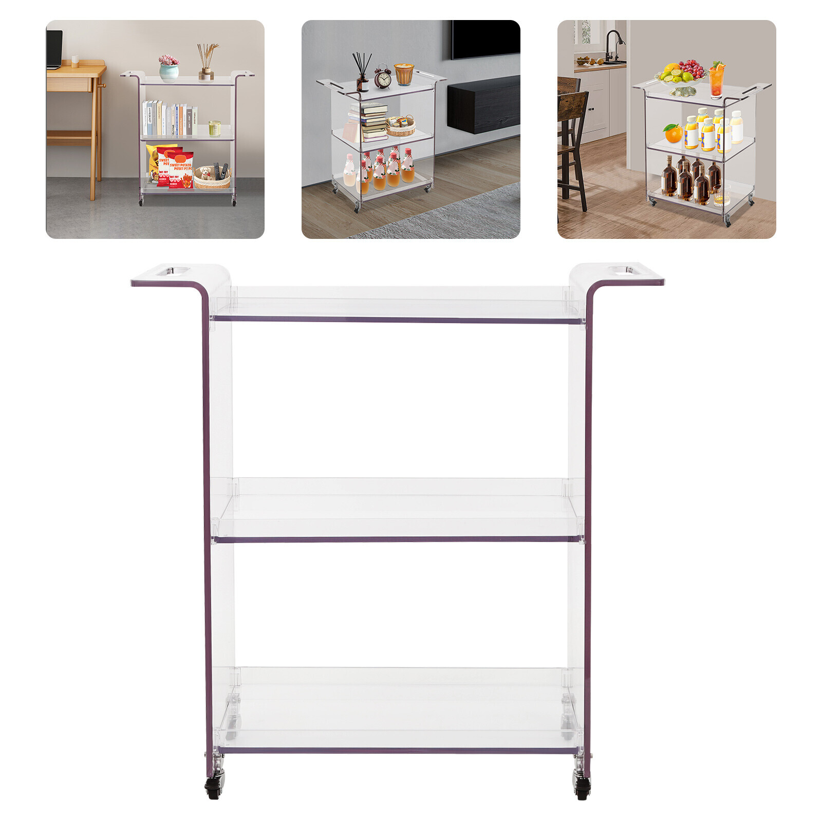 Gourmet Kitchen Cart with Wheels 3 Tiers Mobile PC Cart Rolling Serving Cart