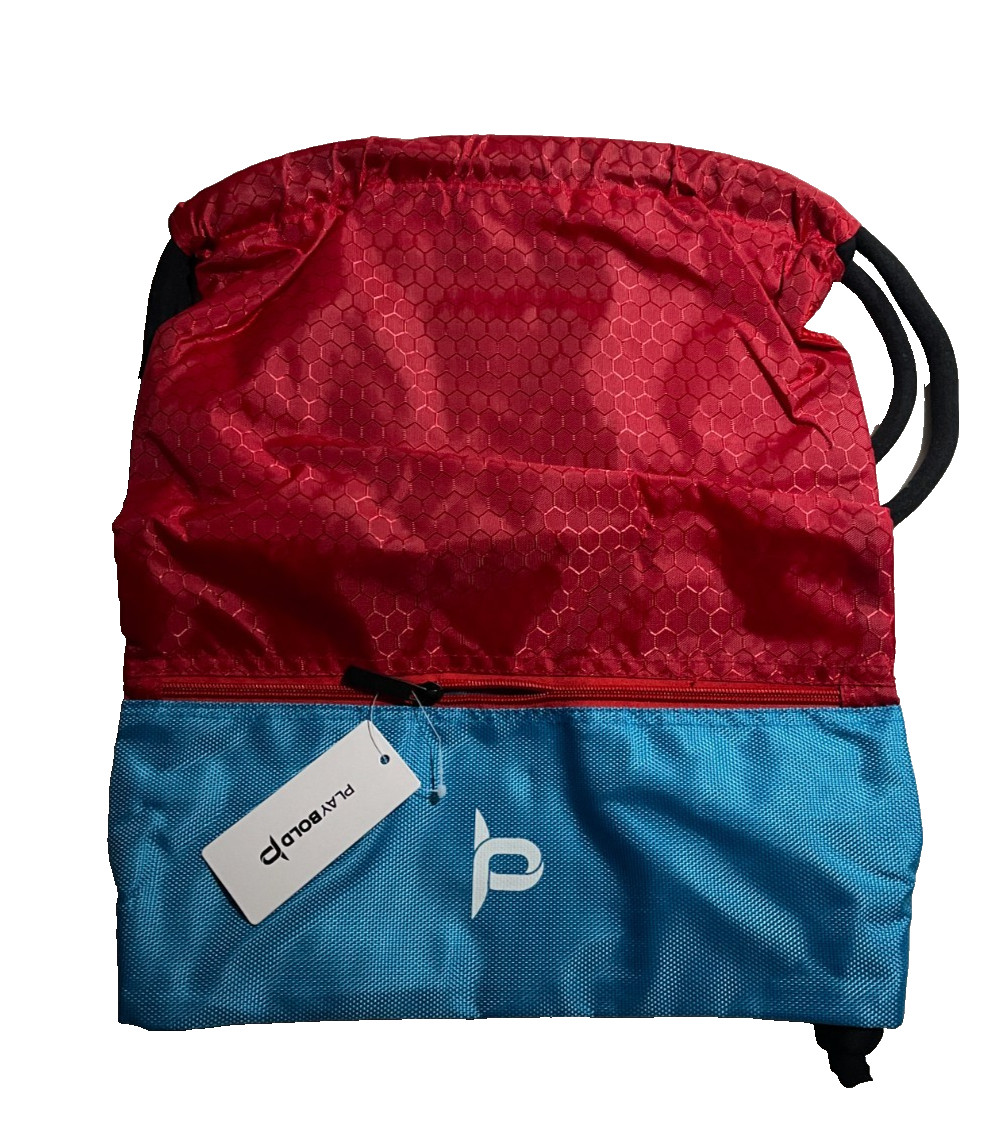 PLAYBOLD Drawstring Gym Backpack Red Blue Mesh Sports Cinch Sack Bag NEW
