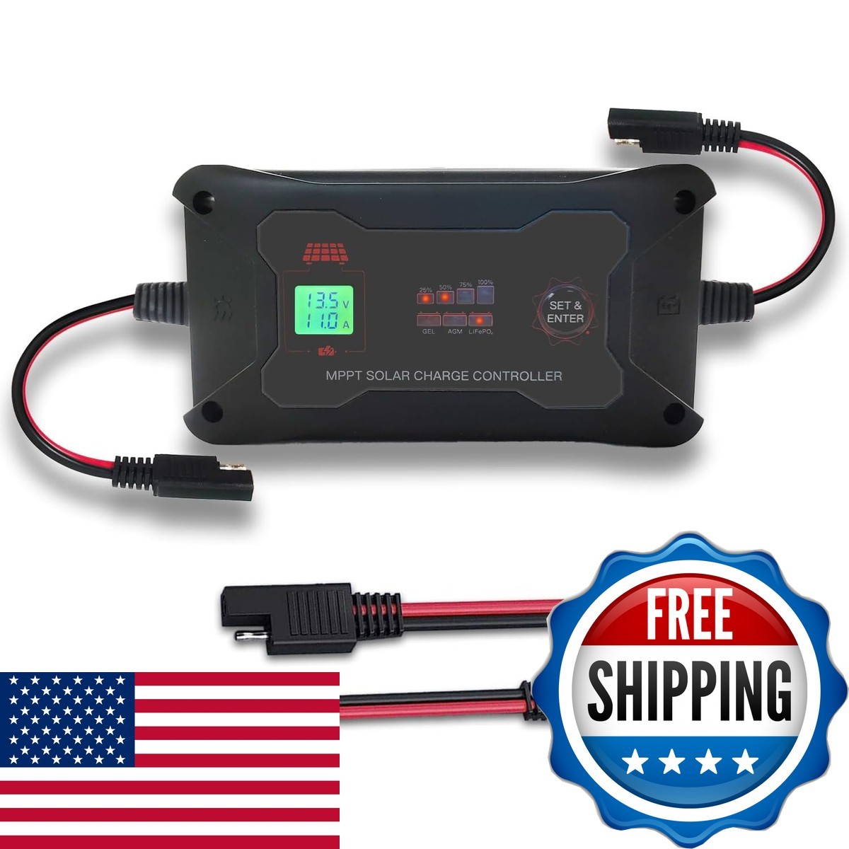 Isunergy 20A 12V/24V Portable Mppt Solar Charge Controller Solar Connector Lcd