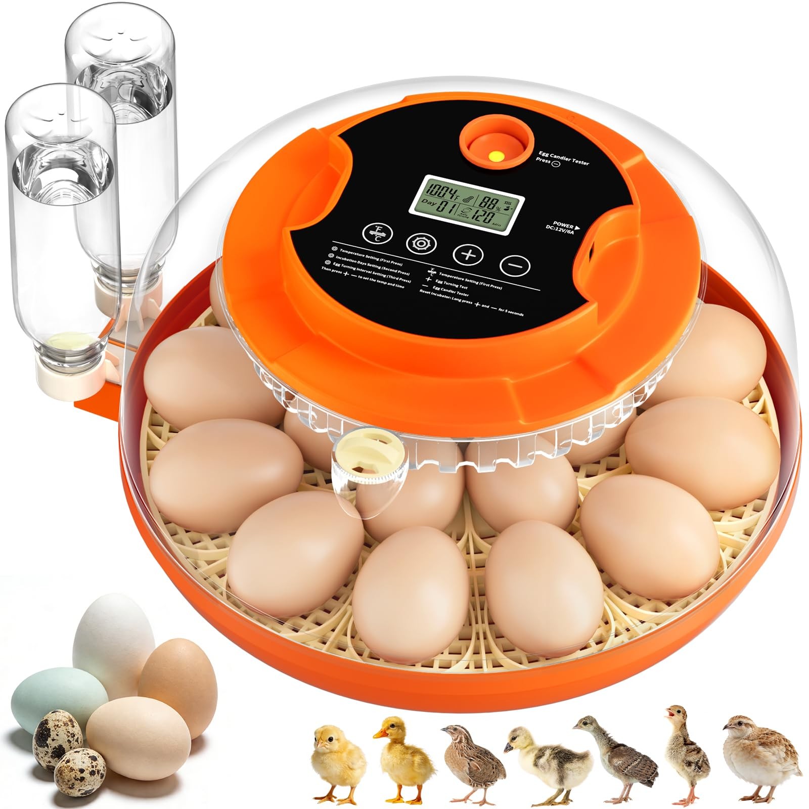 18 Egg Incubators for Hatching Eggs, Automatic Turning and 18H, Orange