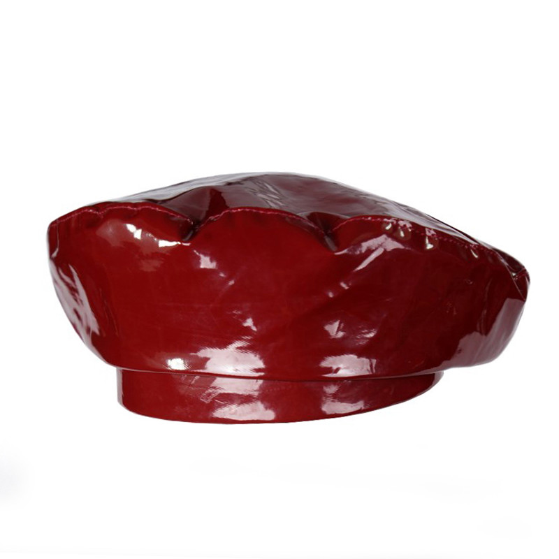 Vintage Women Patent Leather Beanie Beret Military Cap French Flat Hat Faddish