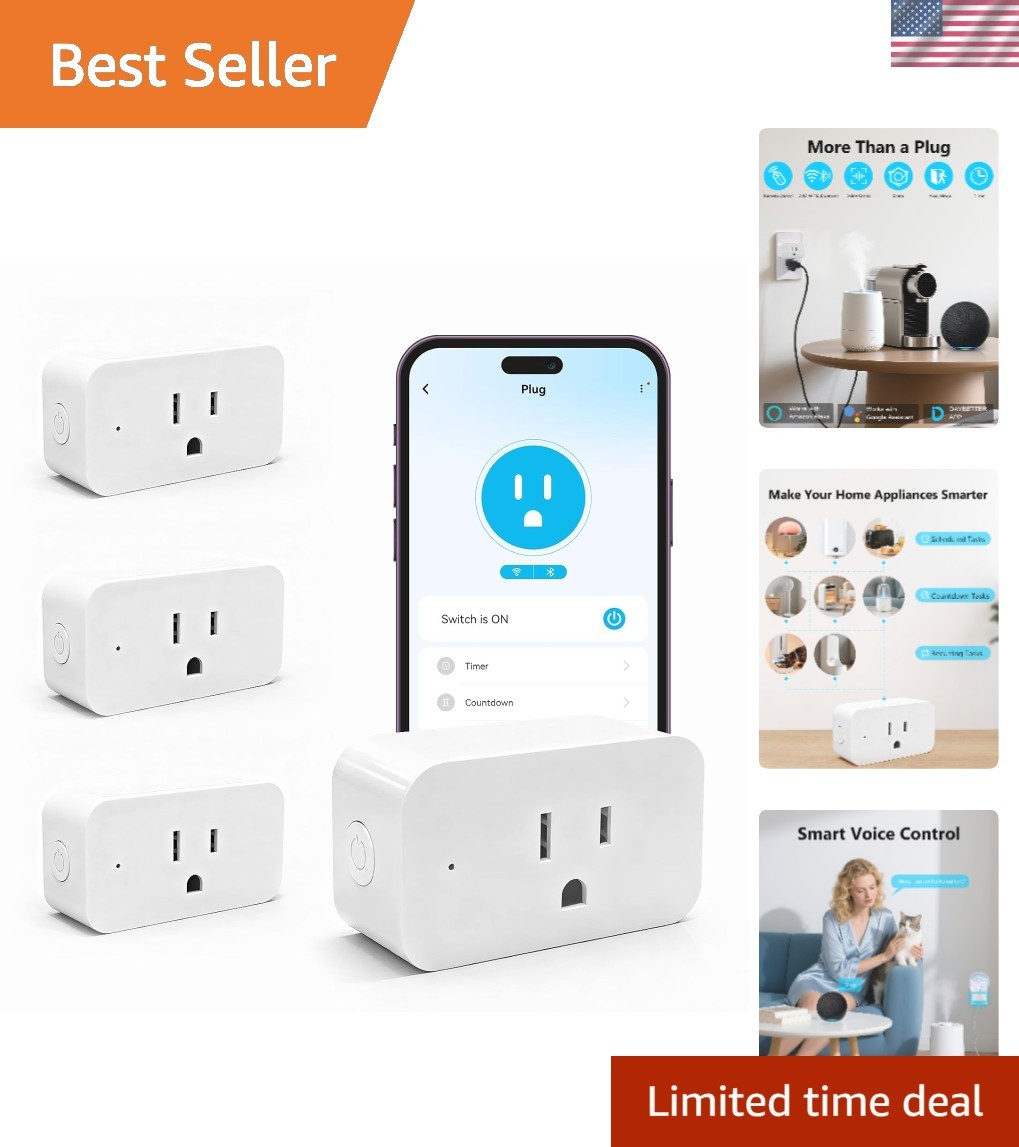 Smart Plug 15A/1800W - Alexa & Google Home Compatible, 4-Pack Functionality