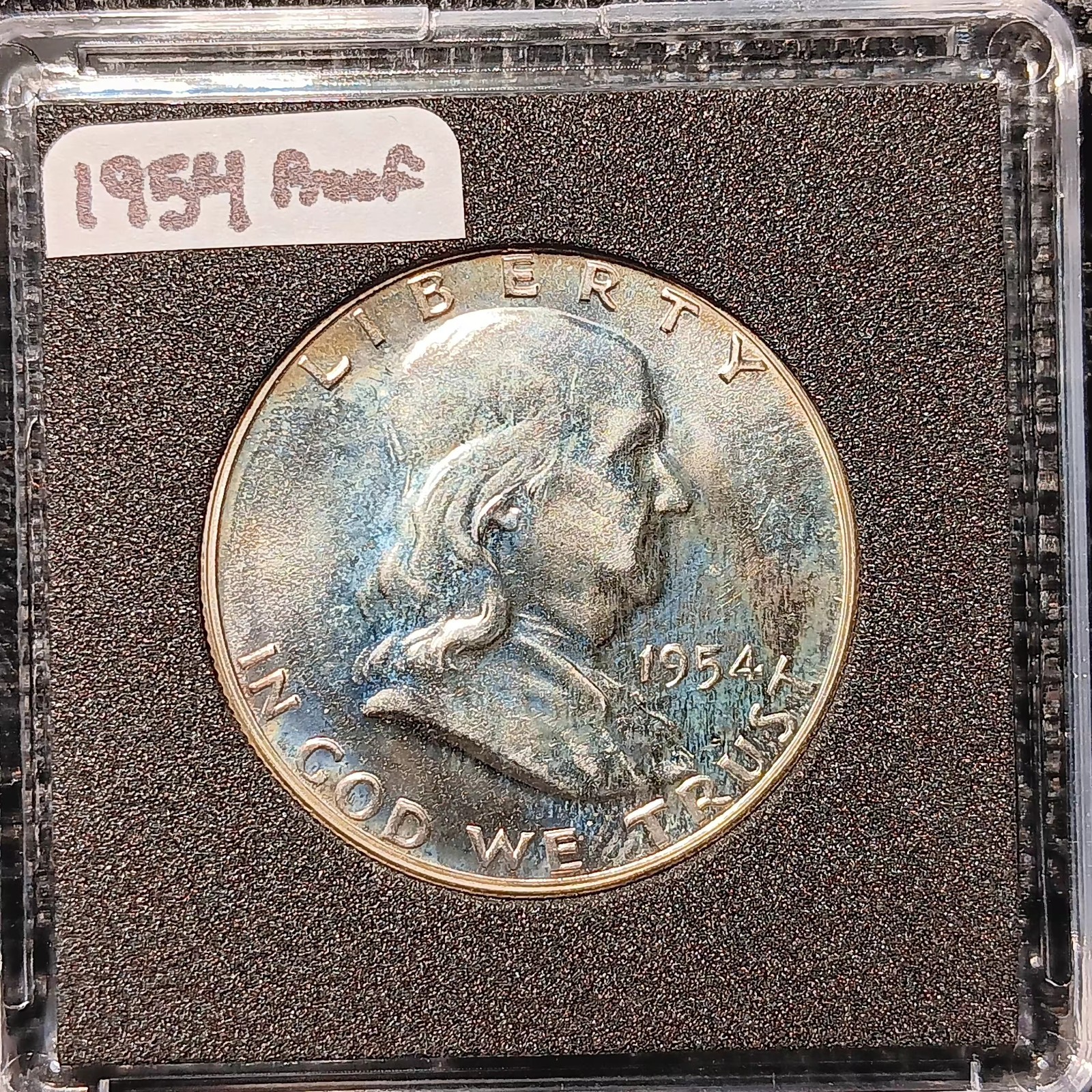 1954 Franklin Half Dollar Proof. BEAUTIFUL RAINBOW TONING.