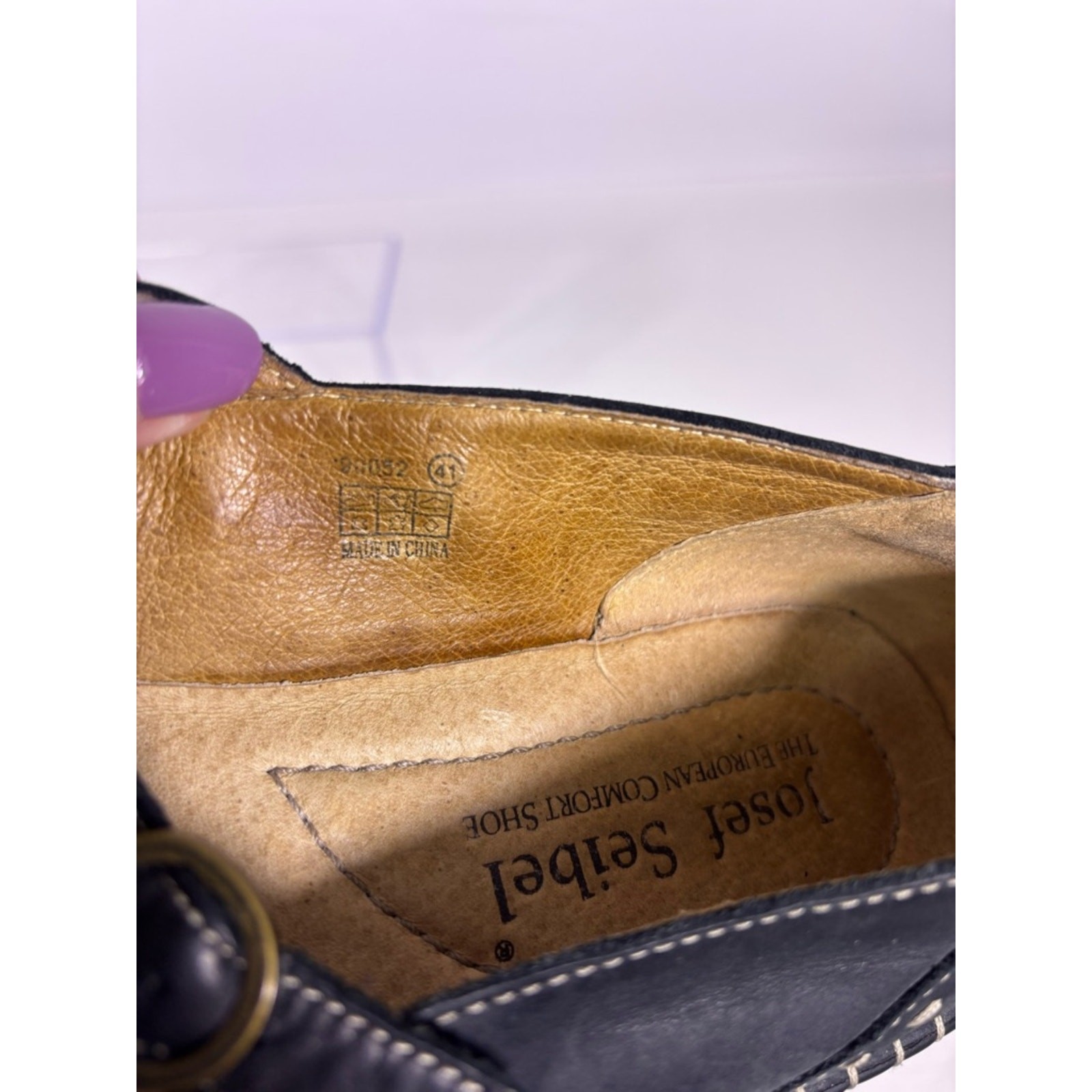 Josef Seibel Black Leather Mary Jane Flats Contrast Stitching Comfort Shoes 41