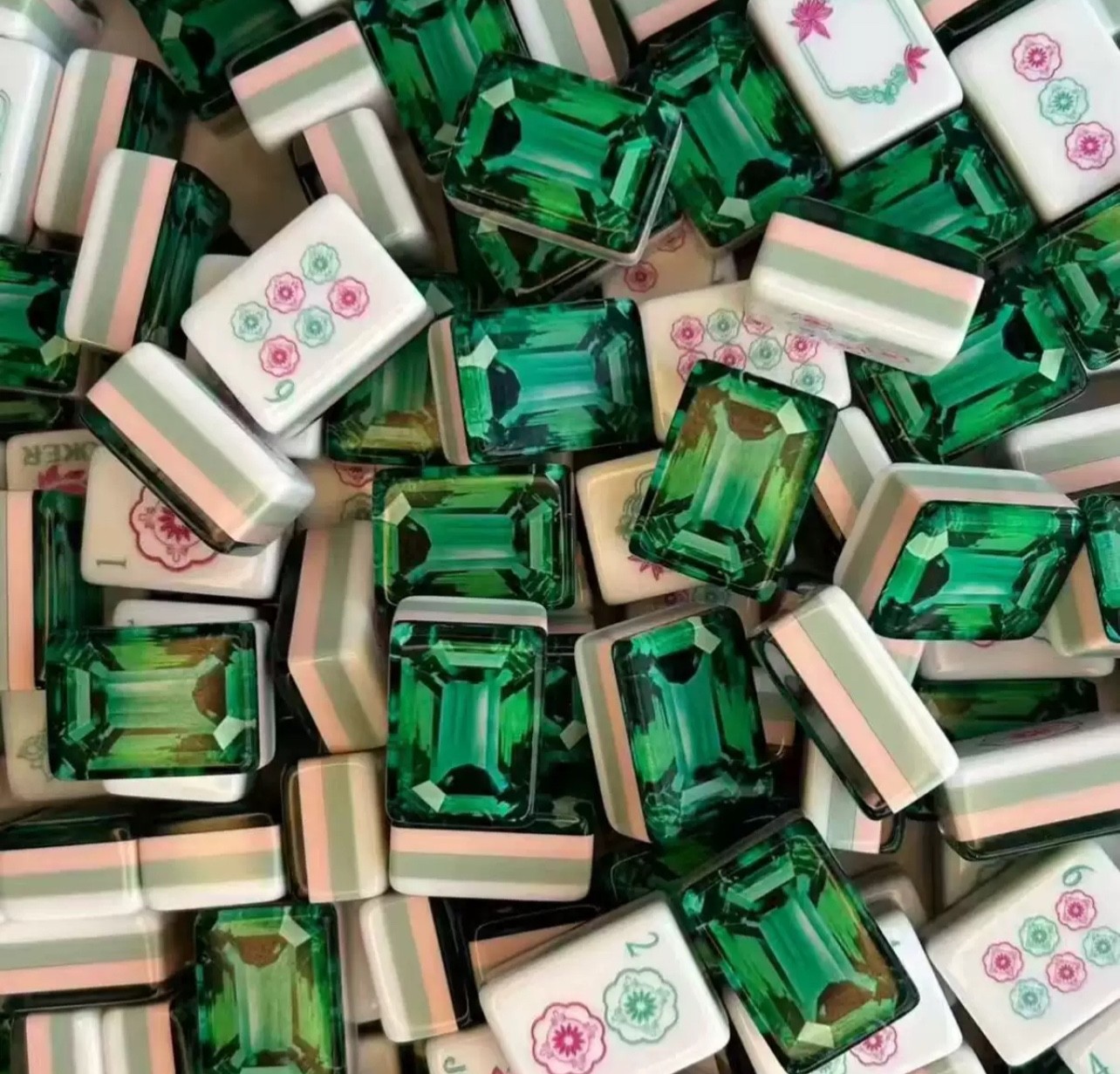 American Mahjong Tiles 160-Piece Acrylic 4-Layer Emerald Green + Storage bag