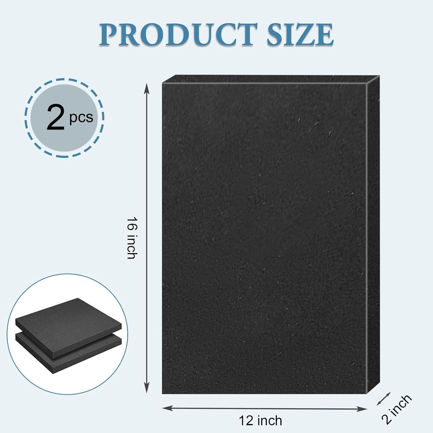 Black Polyurethane Foam Inserts for Cases, 2 Pcs 16 x 12 x 16x12x2inch,