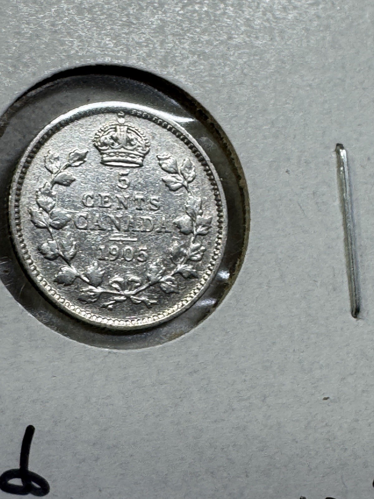 1905 Canada 5 Cents Small Silver Coin Cleaned