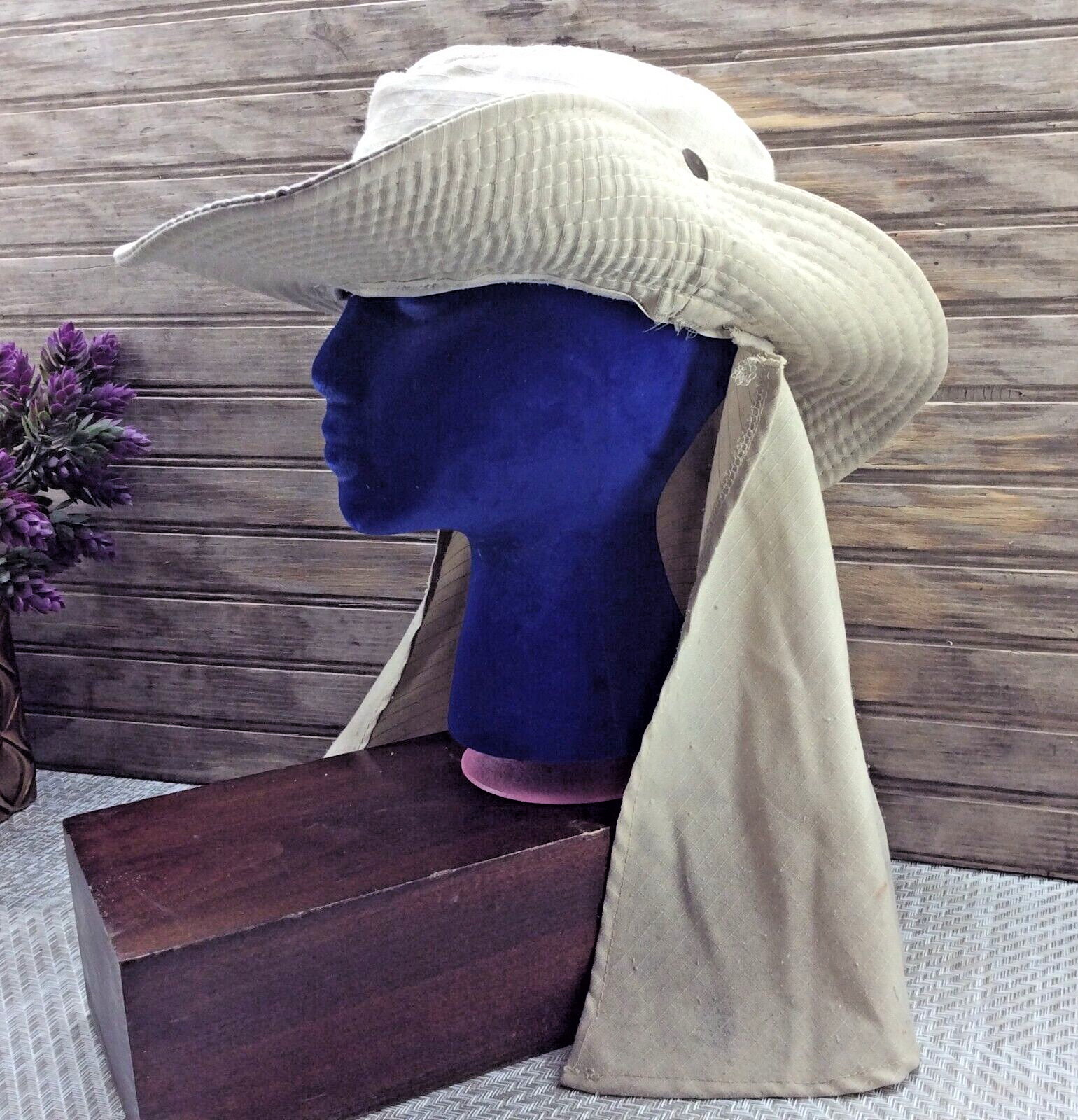 Safari Sun Bucket Hat With Neck Flap Unisex Medium Khaki Fishing Outdoor Hiking